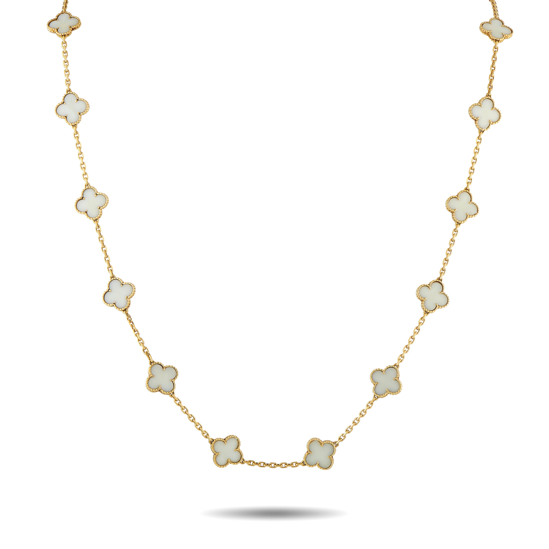 Van Cleef & Arpels Vintage Alhambra 18K Yellow Gold White Coral 20-Motif Necklace
