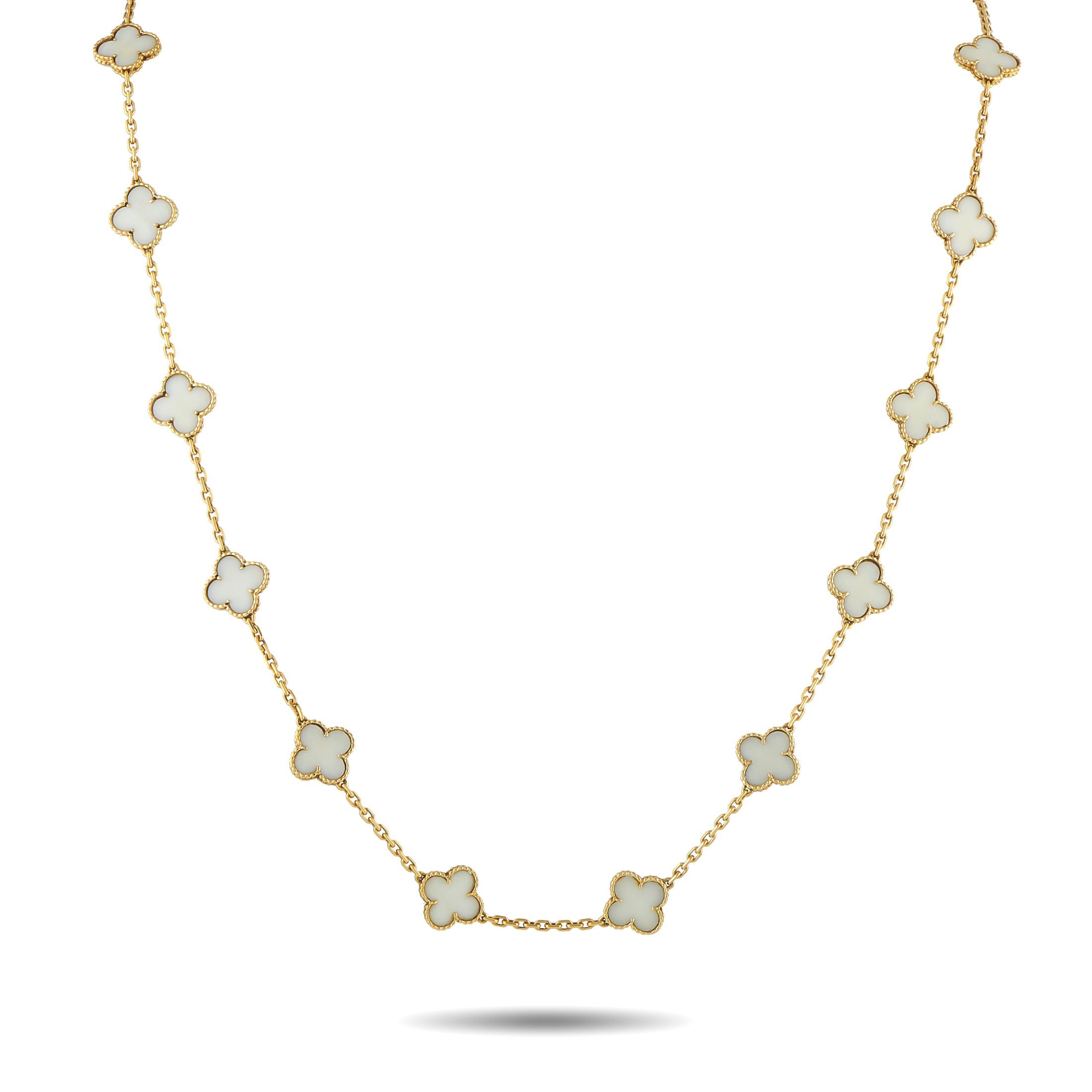 Van Cleef & ArpelsVan Cleef & Arpels Vintage Alhambra 18K Yellow Gold White Coral 20-Motif Necklace VC04-102725 – This Van Cl