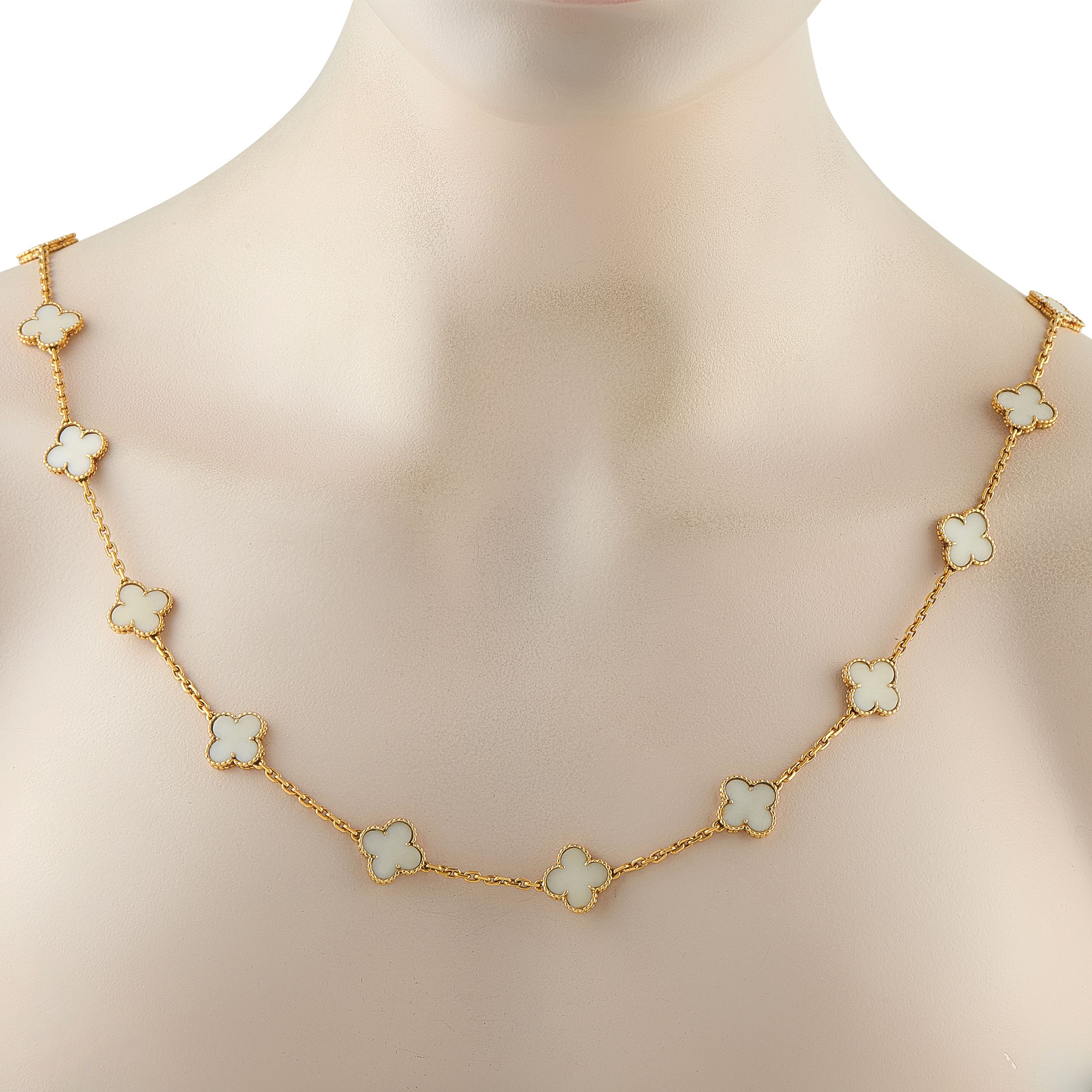 Van Cleef & Arpels Van Cleef & Arpels Vintage Alhambra 18K Yellow Gold White Coral 20-Motif Necklace