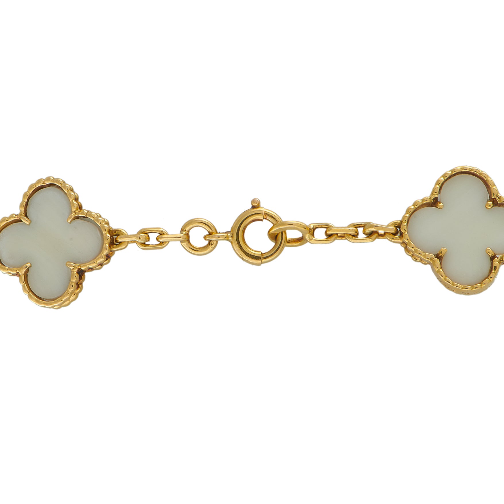 Van Cleef & Arpels Vintage Alhambra 18K Yellow Gold White Coral 20-Motif Necklace