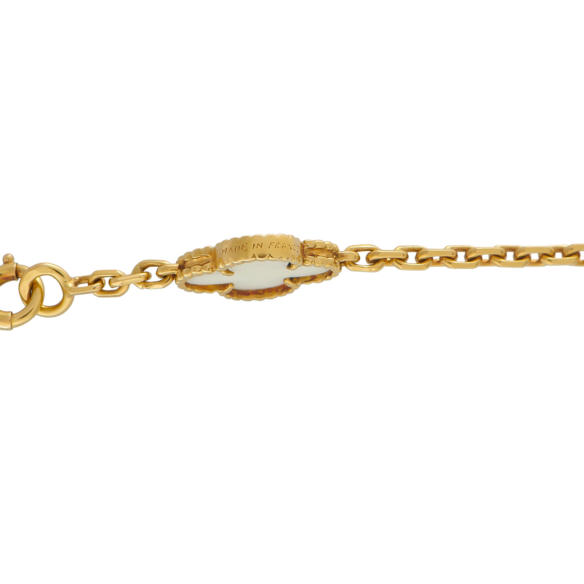 Van Cleef & Arpels Vintage Alhambra 18K Yellow Gold White Coral 20-Motif Necklace