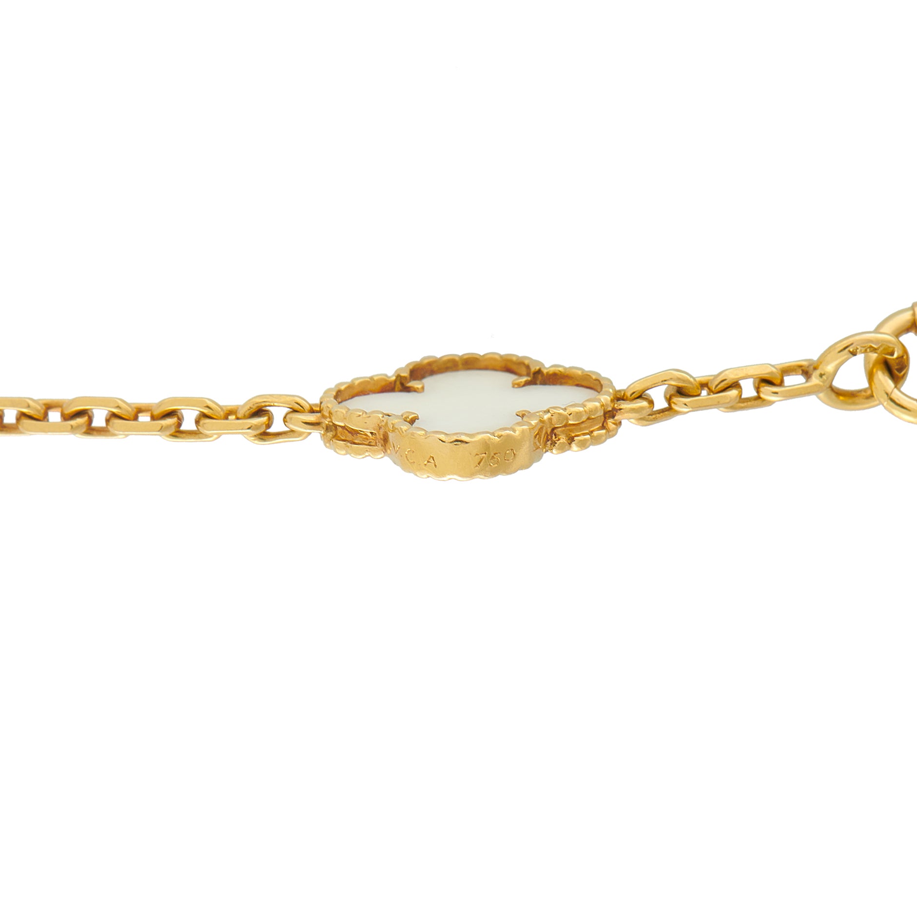 Van Cleef & Arpels Vintage Alhambra 18K Yellow Gold White Coral 20-Motif Necklace