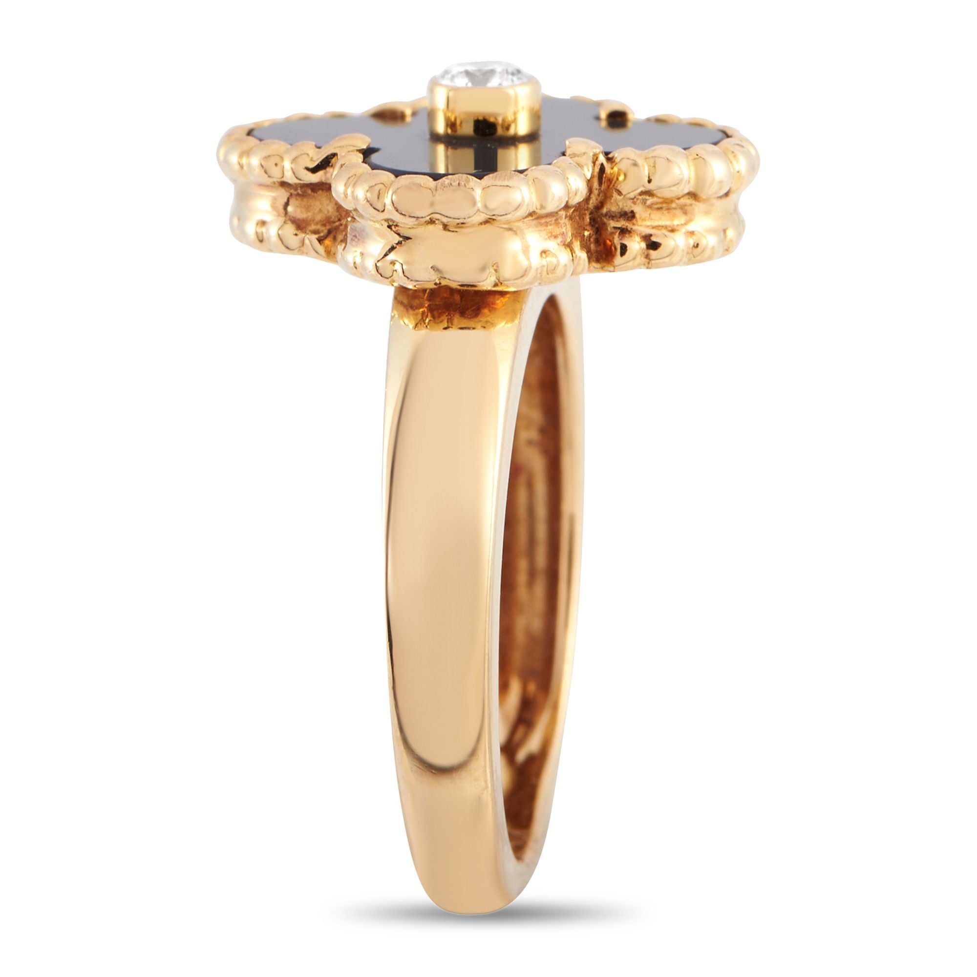 Van Cleef & Arpels Van Cleef & Arpels 18K Yellow Gold Alhambra Onyx Diamond Ring
