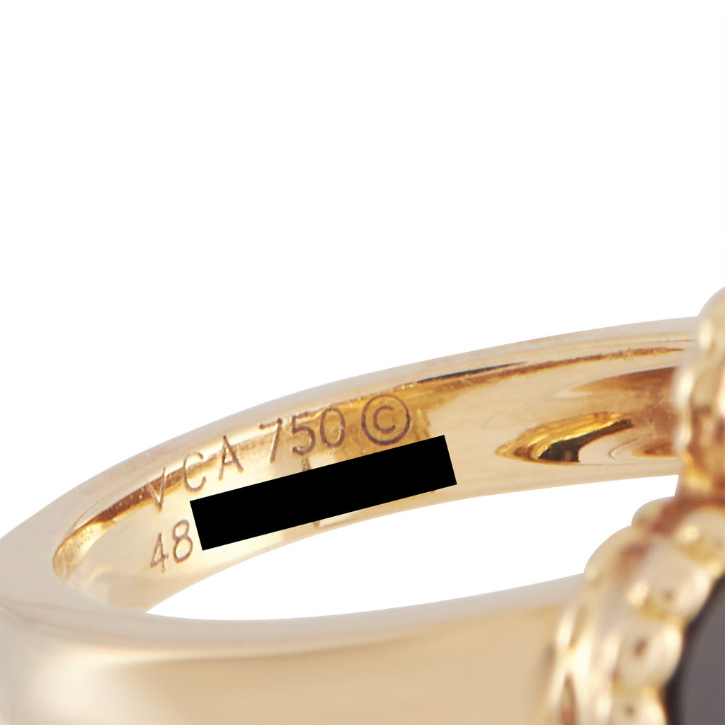 Van Cleef & Arpels 18K Yellow Gold Alhambra Onyx Diamond Ring