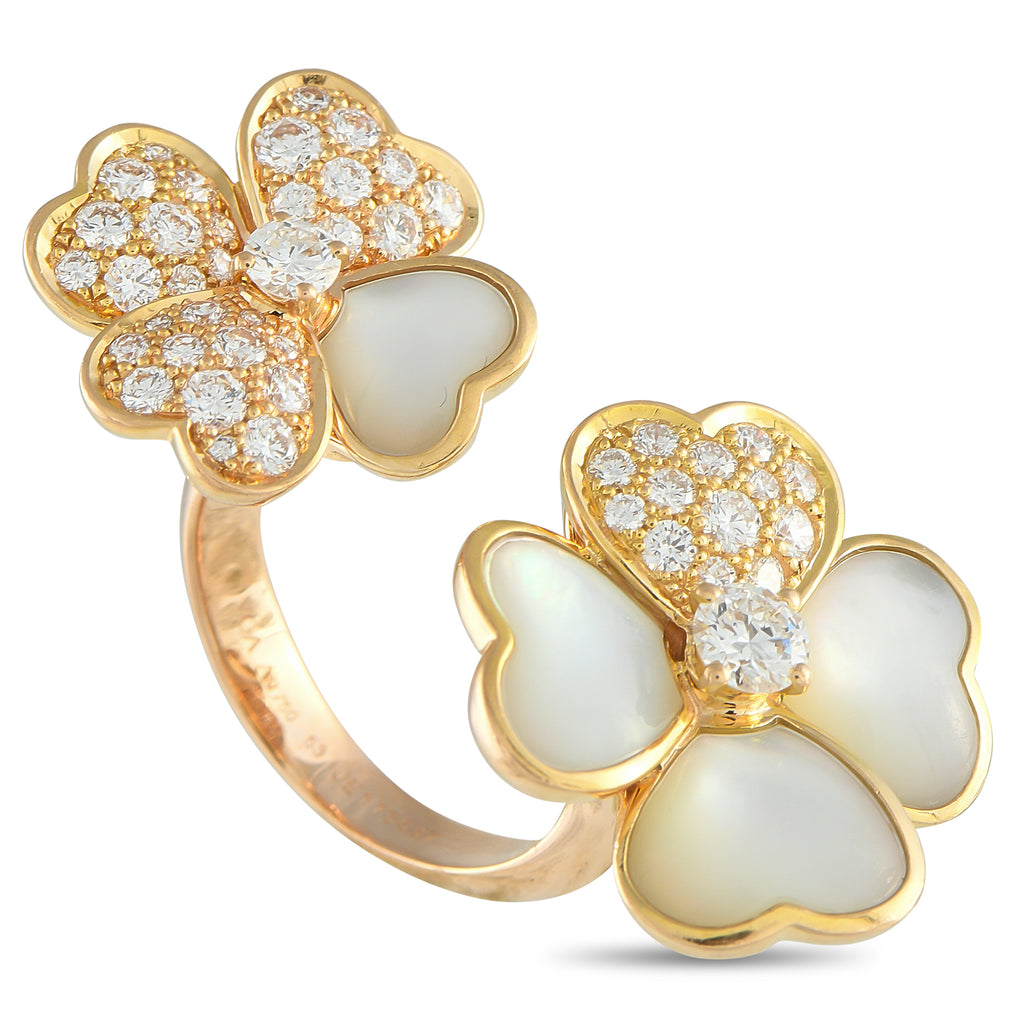 Van Cleef & Arpels Cosmo 18K Rose Gold 1.45ct Diamond and Mother of Pearl Between the Finger Ring