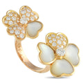 18K rose gold flower ring with diamond pavé and white mother-of-pearl petals