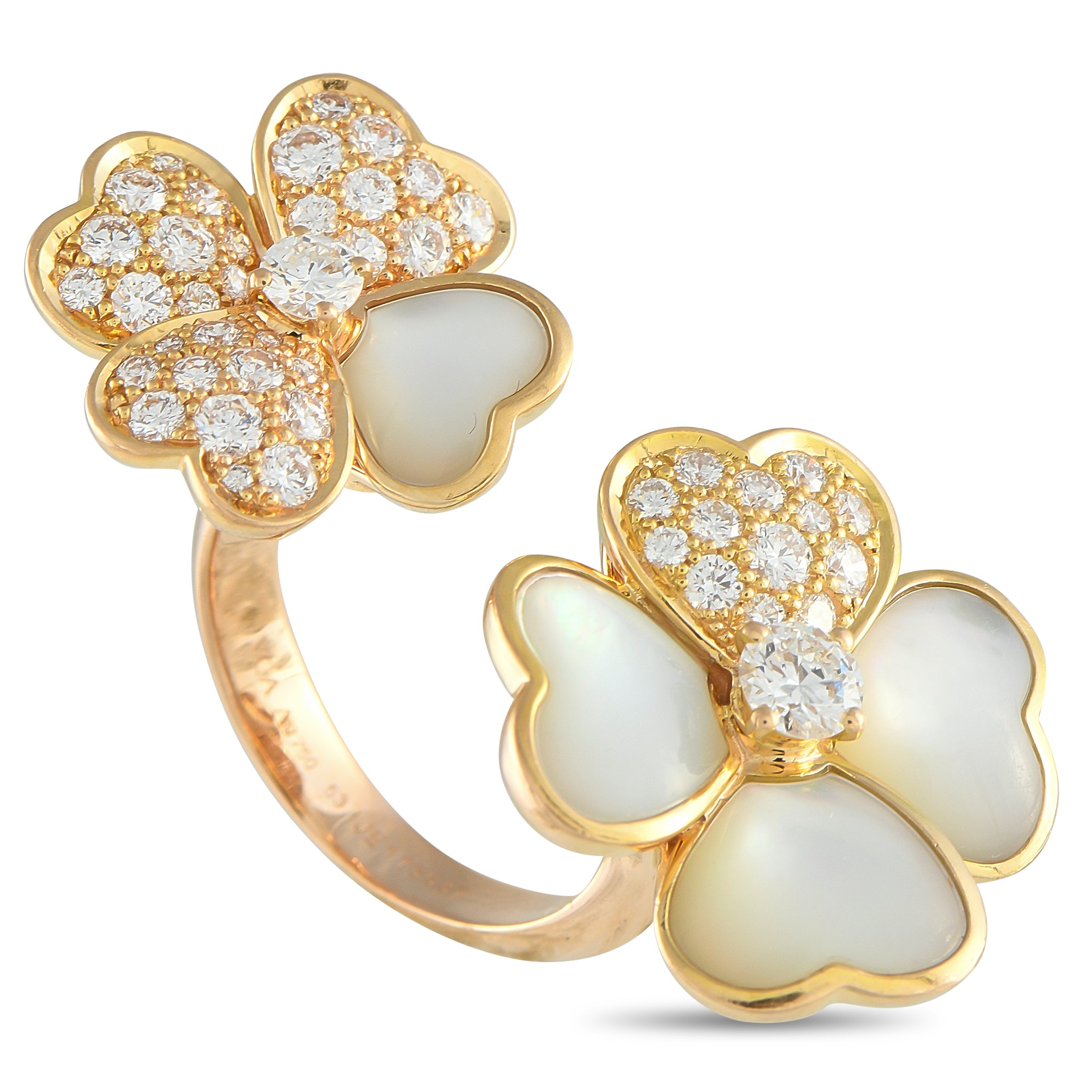 Van Cleef & Arpels Cosmo 18K Rose Gold 1.45ct Diamond and Mother of Pearl Between the Finger Ring