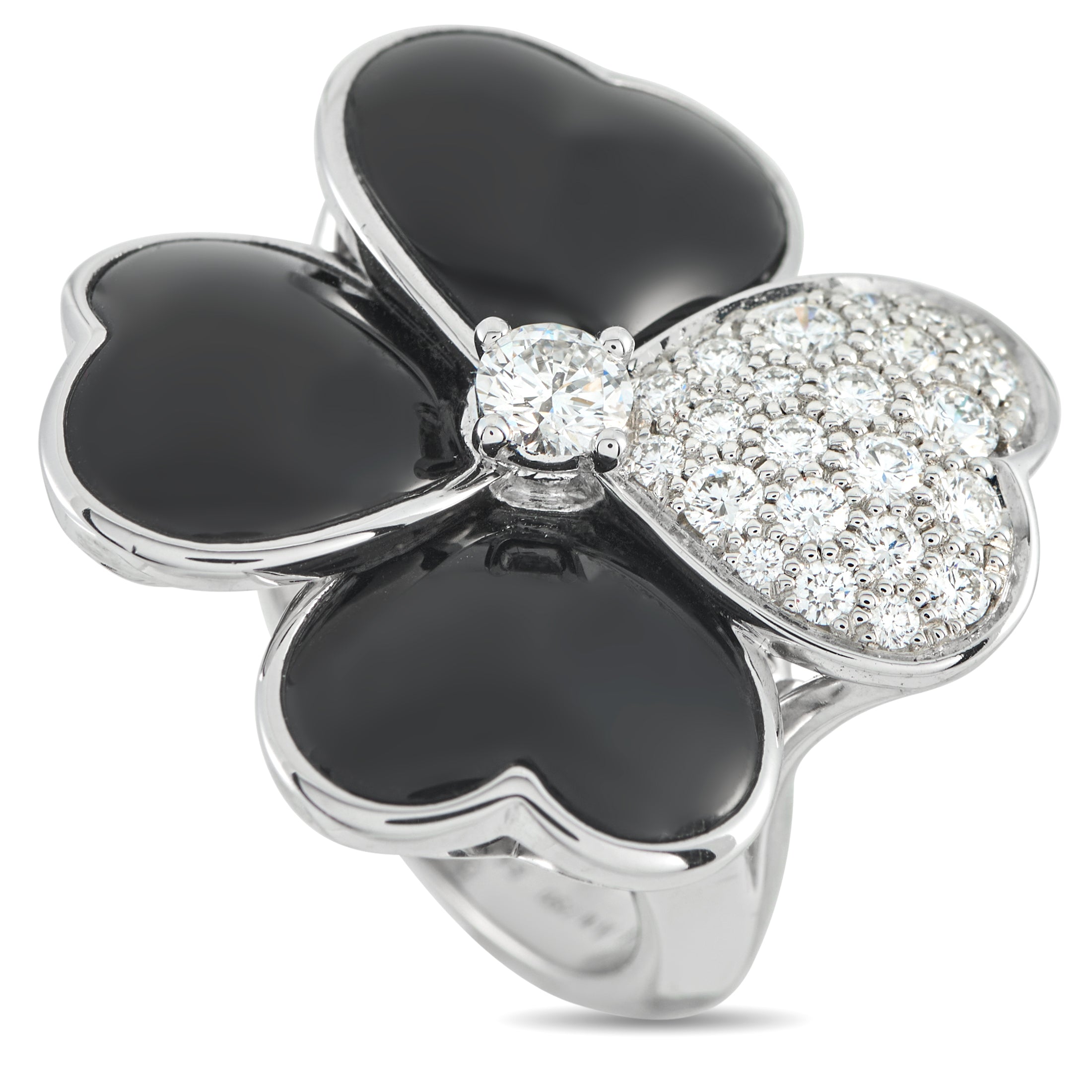Van Cleef & Arpels Cosmos 18K White Gold Diamond and Onyx Ring – This Van Cleef & Arpels Cosmos ring is instantly eye-catchin