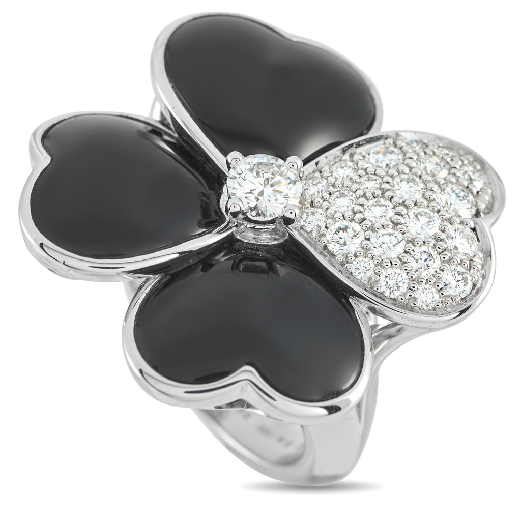 Van Cleef & ArpelsVan Cleef & Arpels Cosmos 18K White Gold Diamond and Onyx Ring – Size Large #5004 – This Van Cleef & Arpels