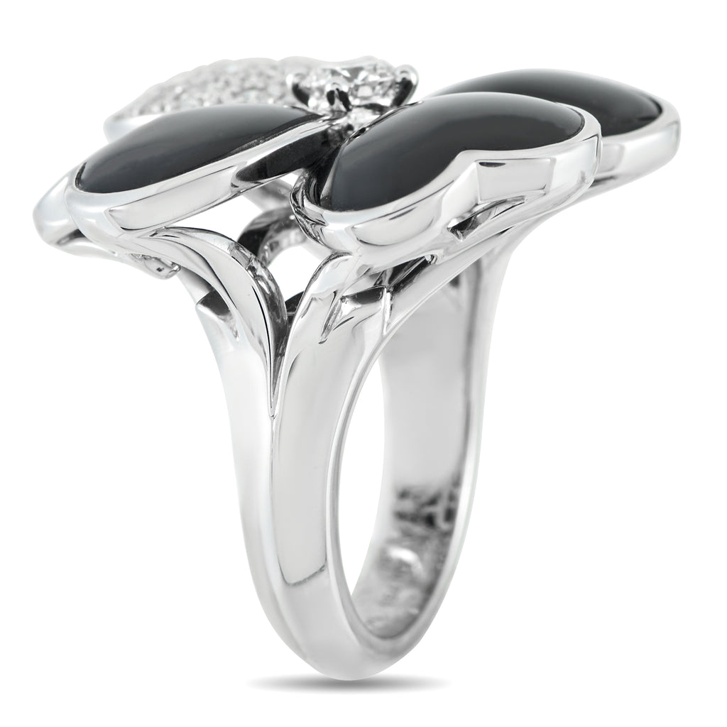 Van Cleef & Arpels Cosmos 18K White Gold Diamond and Onyx Ring