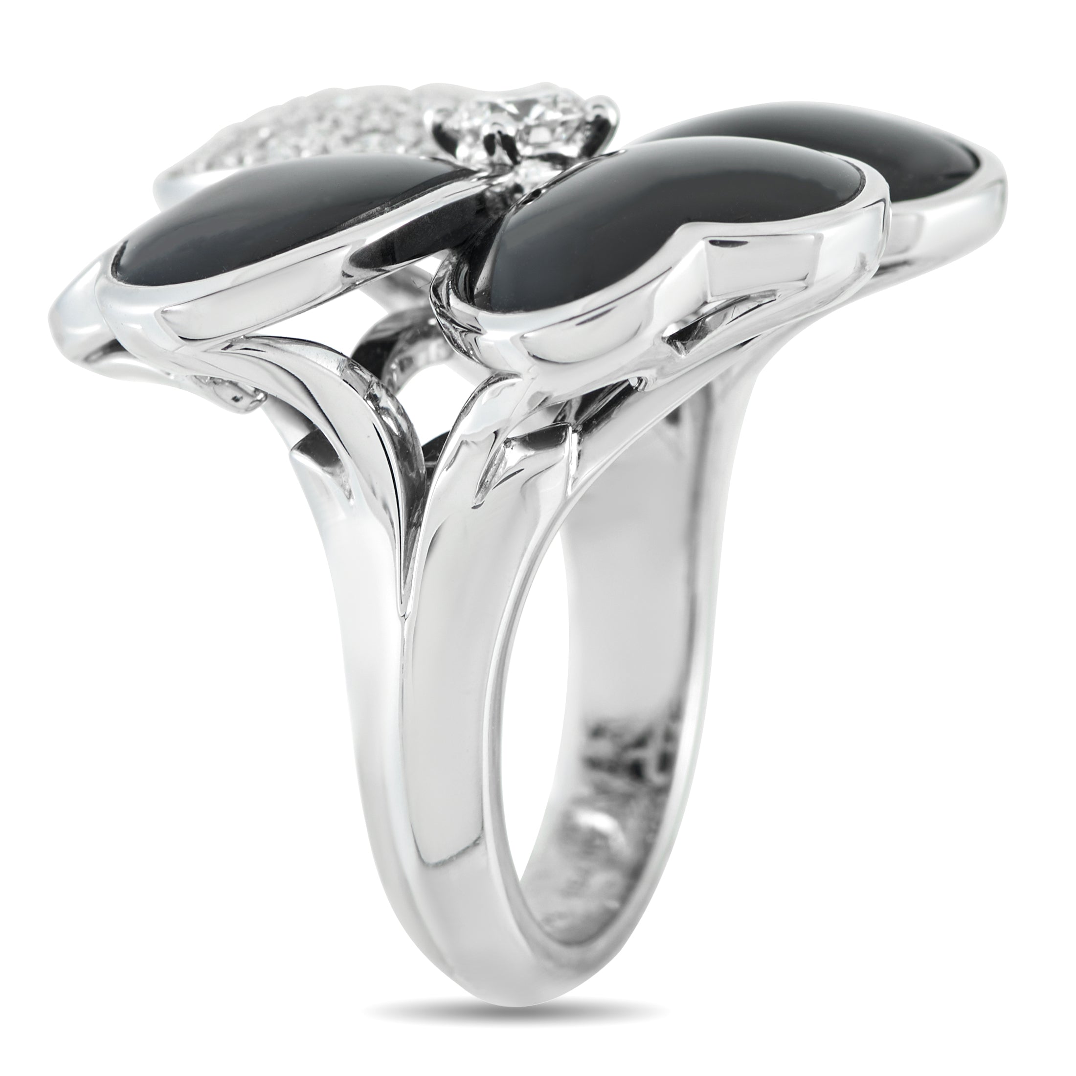 Van Cleef & Arpels Cosmos 18K White Gold Diamond and Onyx Ring