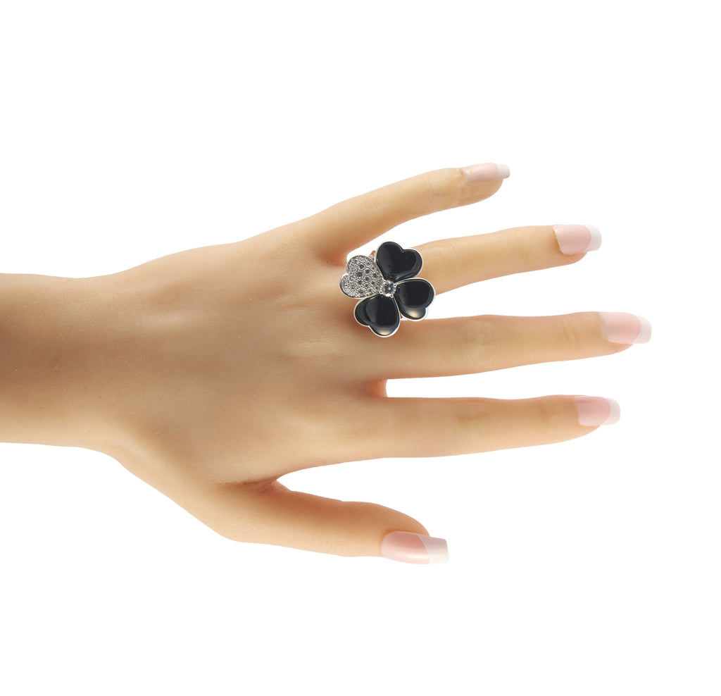 Van Cleef & Arpels Cosmos 18K White Gold Diamond and Onyx Ring