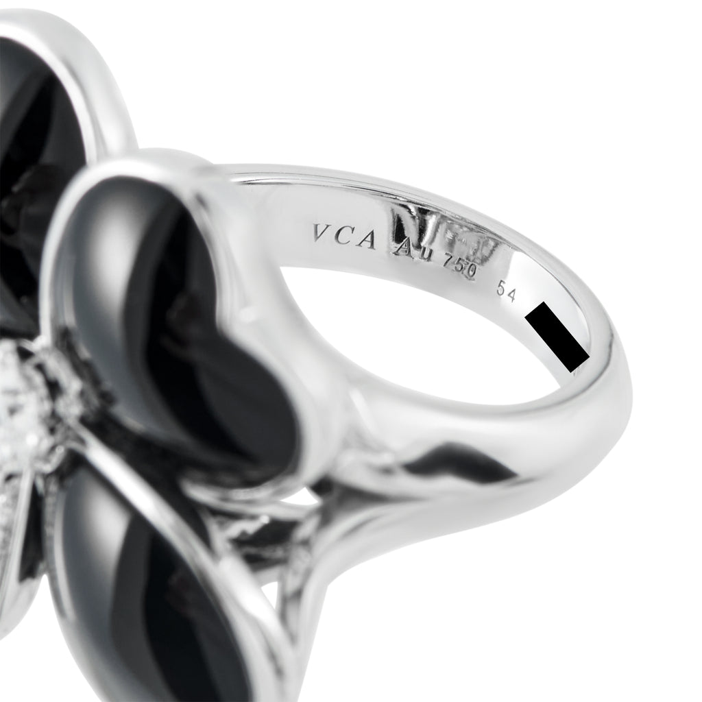 Van Cleef & Arpels Cosmos 18K White Gold Diamond and Onyx Ring