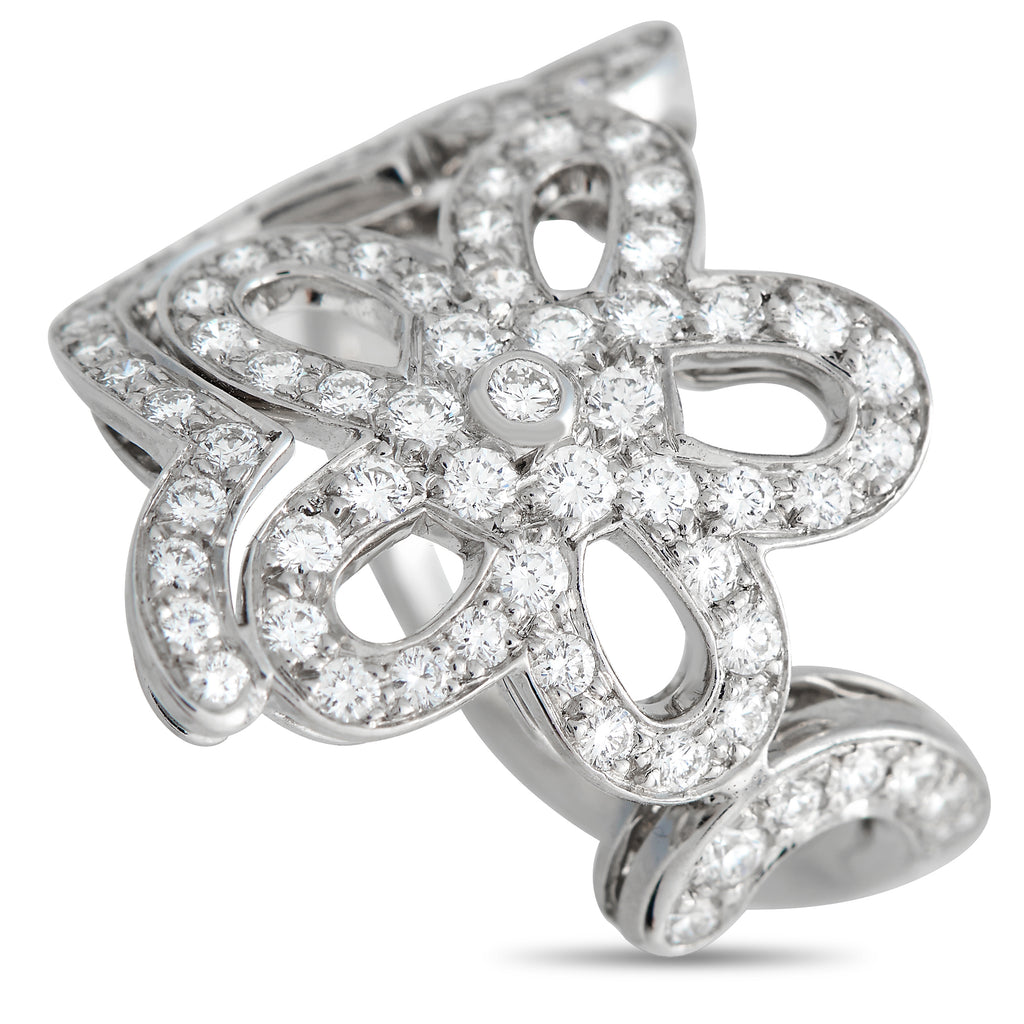 Van Cleef & Arpels 18K White Gold 0.85ct Diamond Flower Lace Cocktail Ring