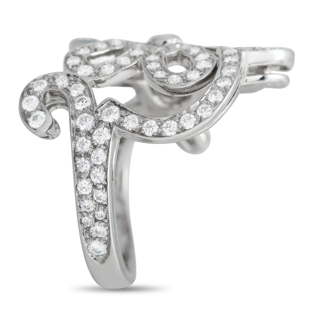 Van Cleef & Arpels 18K White Gold 0.85ct Diamond Flower Lace Cocktail Ring