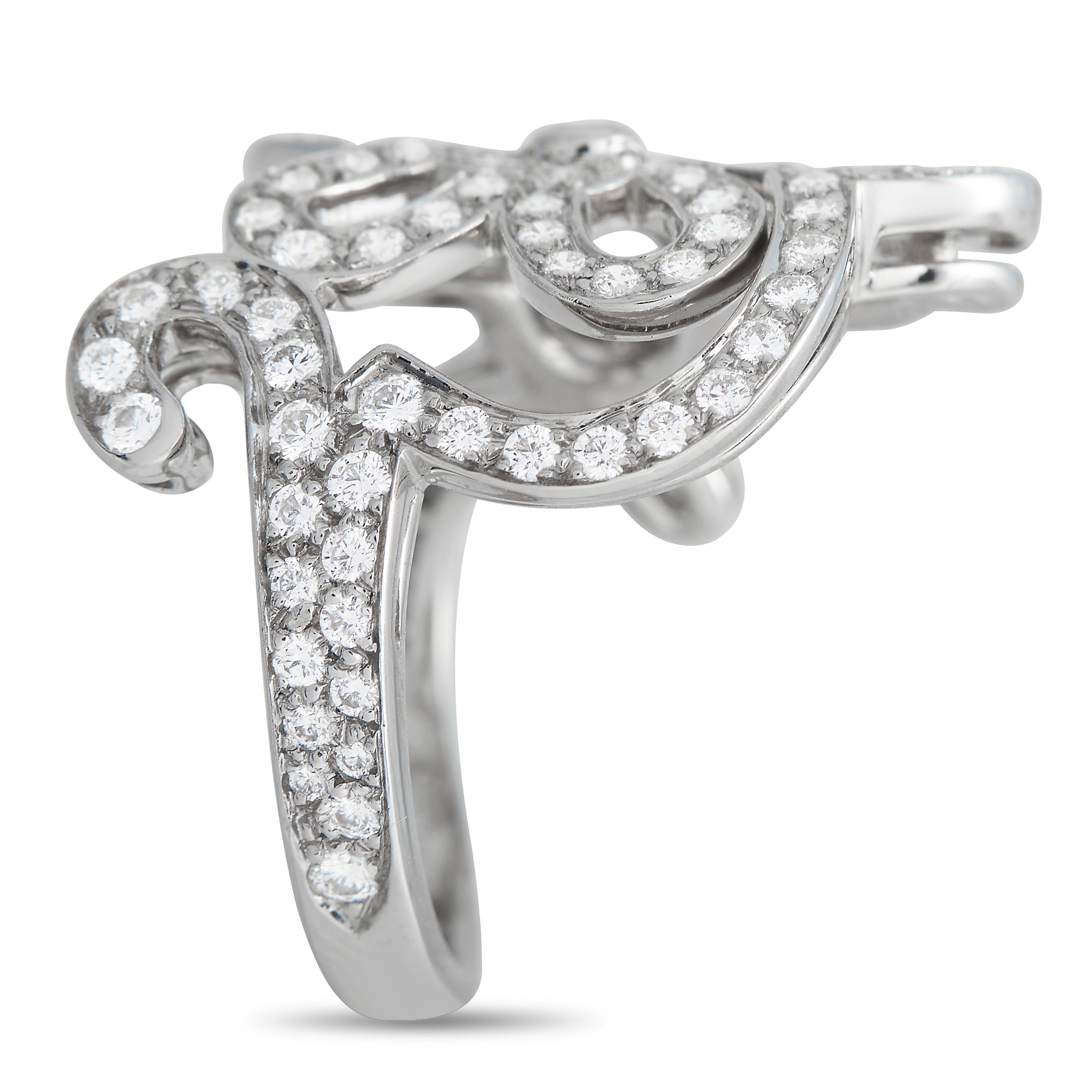 Van Cleef & Arpels 18K White Gold 0.85ct Diamond Flower Lace Cocktail Ring