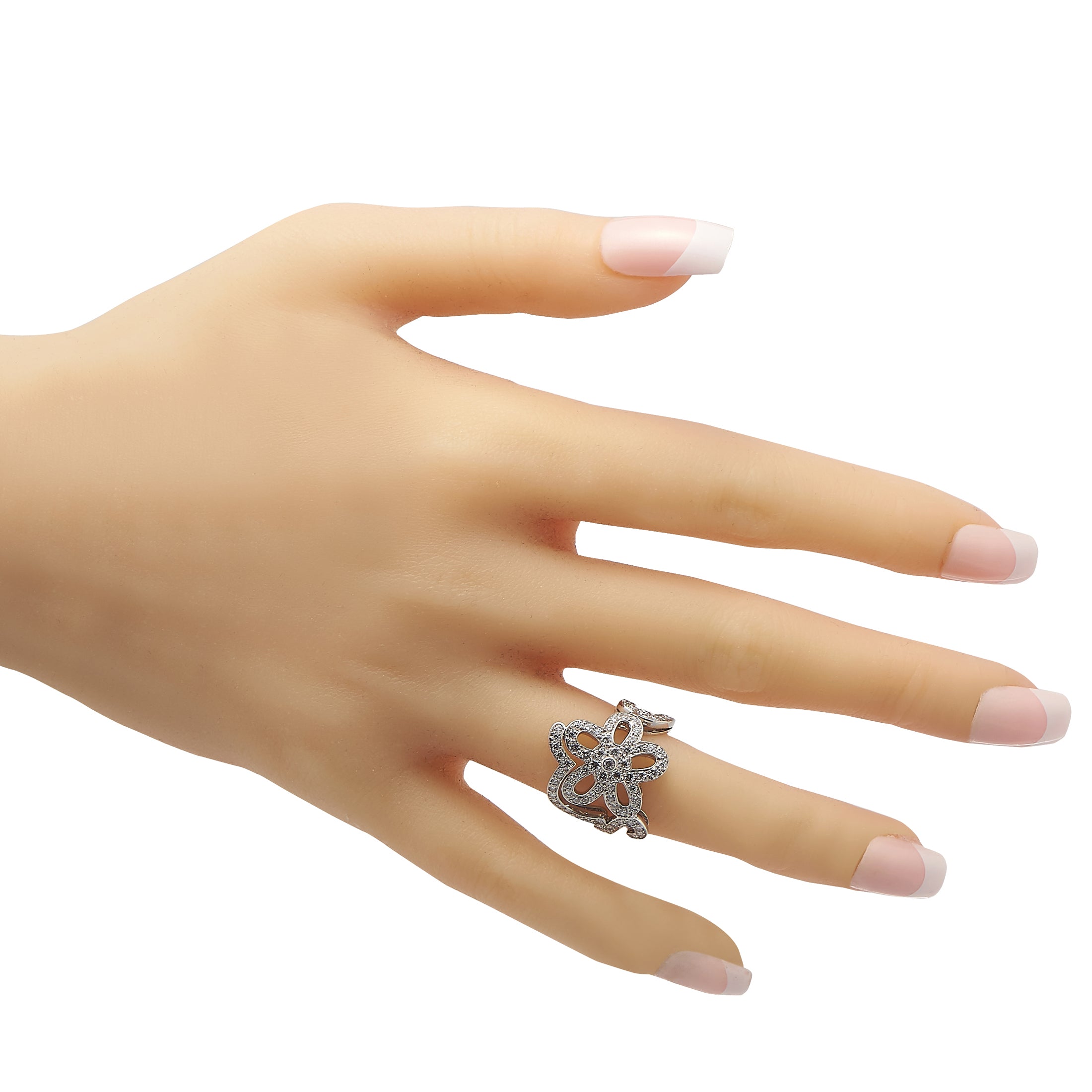 Van Cleef & Arpels 18K White Gold 0.85ct Diamond Flower Lace Cocktail Ring