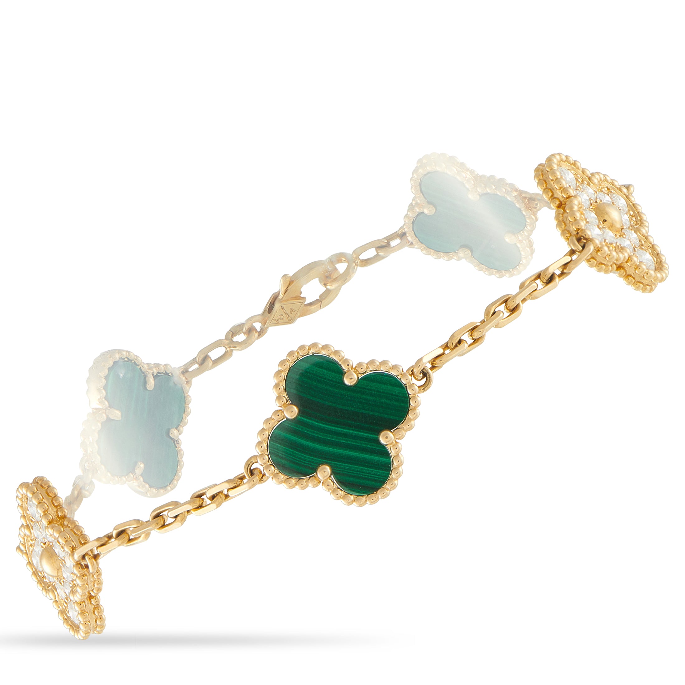 Van Cleef & Arpels Alhambra 18K Yellow Gold Diamond and Malachite Bracelet – This dynamic Van Cleef & Arpels Alhambra bracele