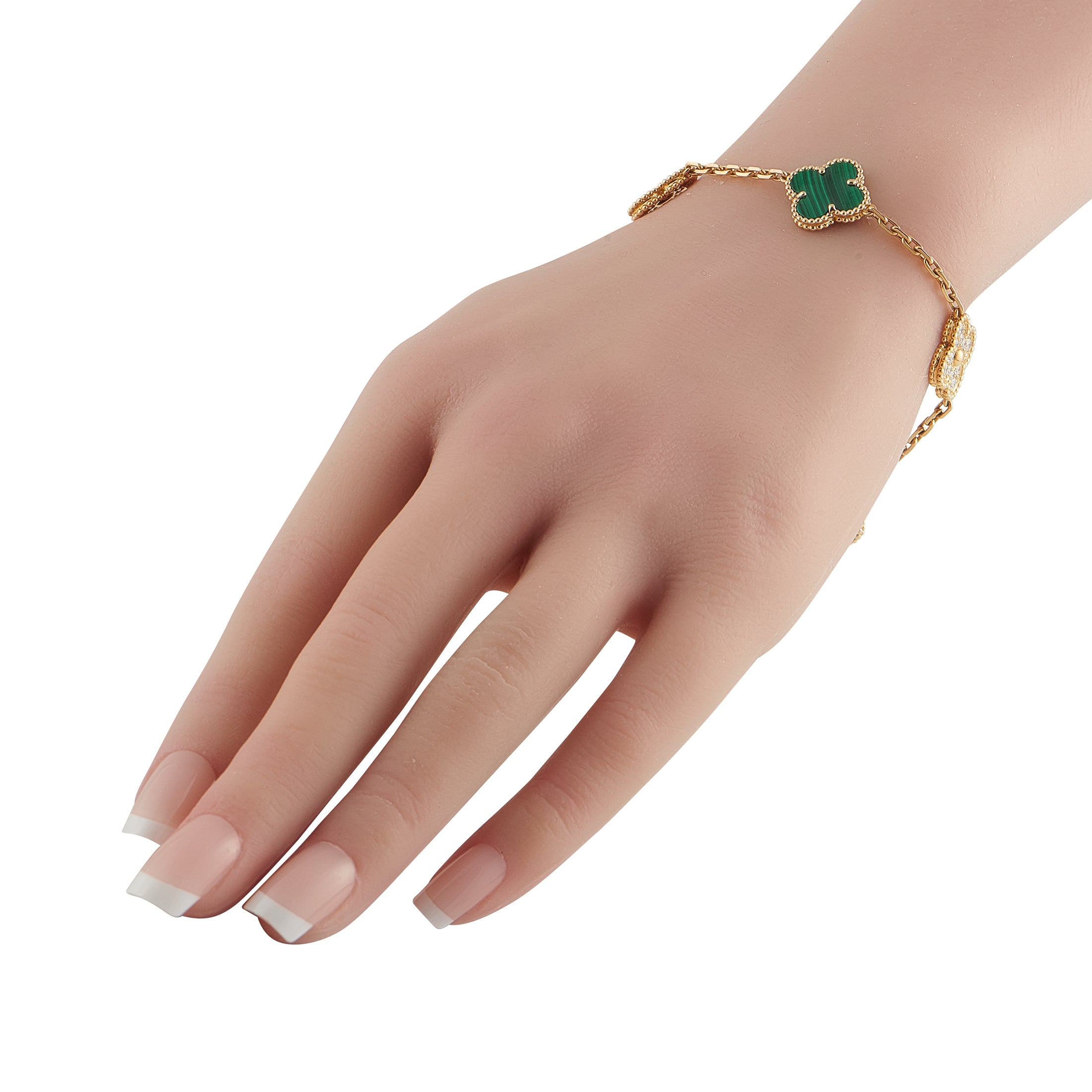 Van Cleef & Arpels Alhambra 18K Yellow Gold Diamond and Malachite Bracelet