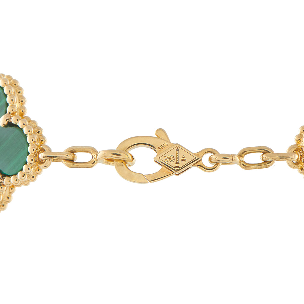 Van Cleef & Arpels Alhambra 18K Yellow Gold Diamond and Malachite Bracelet