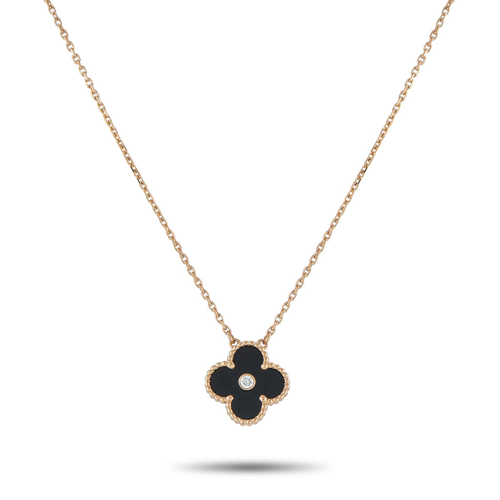 Van Cleef & ArpelsVan Cleef & Arpels Alhambra 18k Rose Gold Diamond and Onyx Holiday Pendant Necklace VC12-100725 – Here is V
