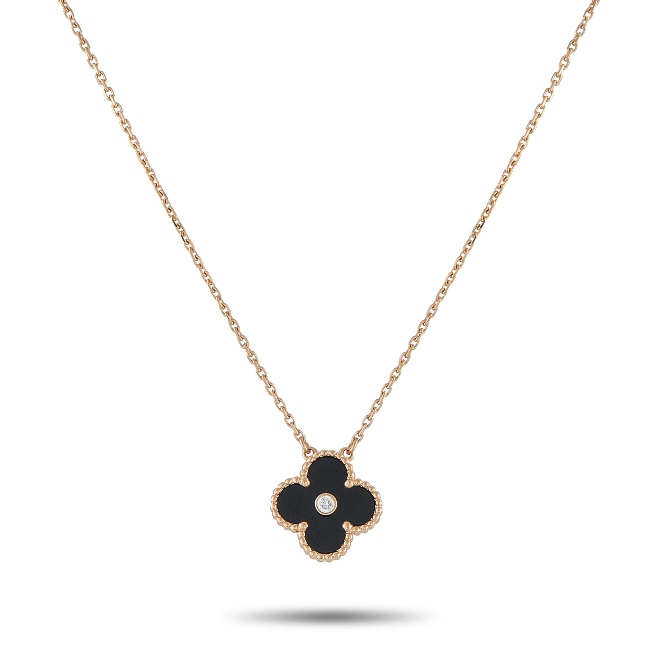 Van Cleef & ArpelsVan Cleef & Arpels Alhambra 18k Rose Gold Diamond and Onyx Holiday Pendant Necklace VC12-100725 – Here is V