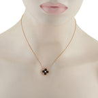 Van Cleef & Arpels Alhambra 18k Rose Gold Diamond and Onyx Holiday Pendant Necklace