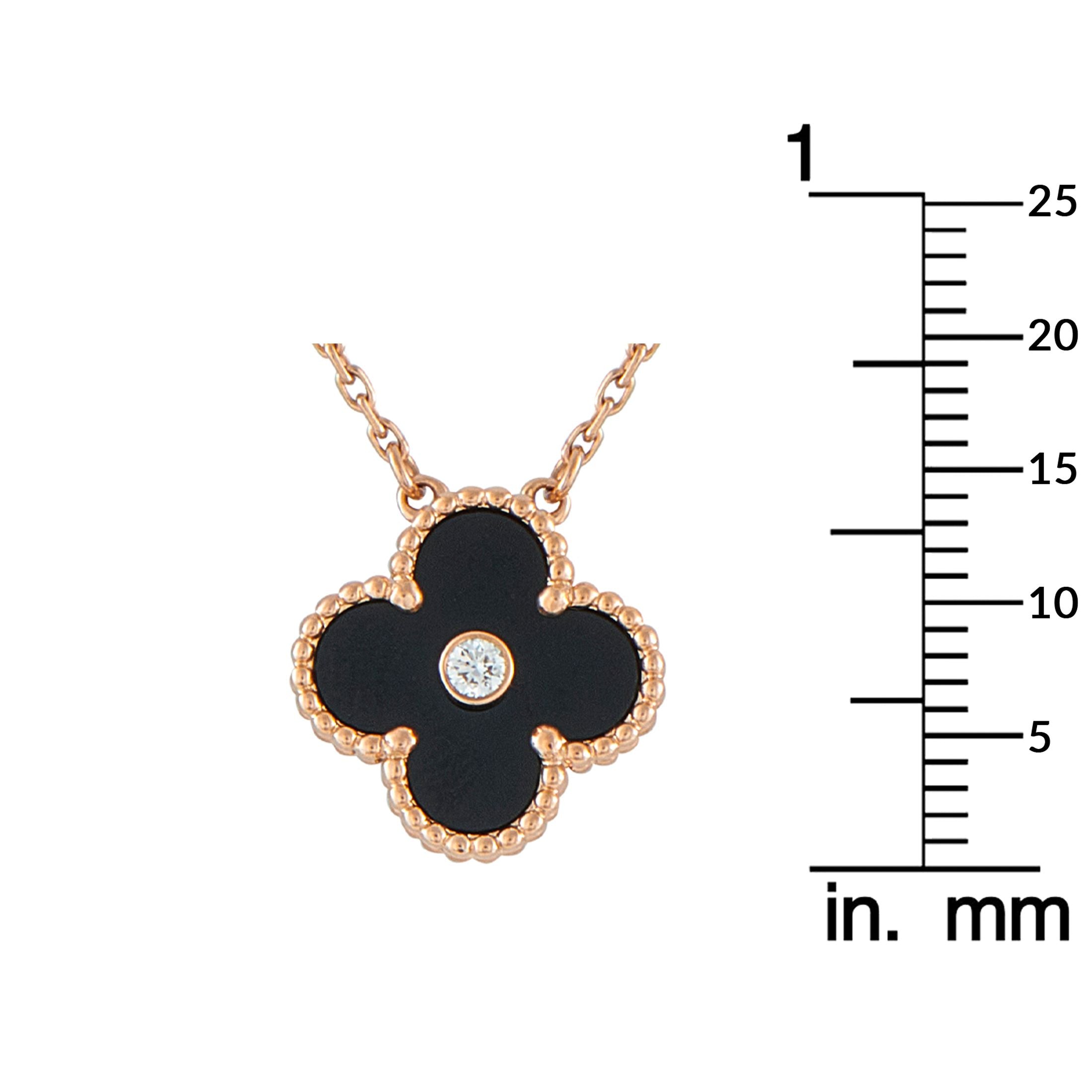 Van Cleef & Arpels Alhambra 18k Rose Gold Diamond and Onyx Holiday Pendant Necklace