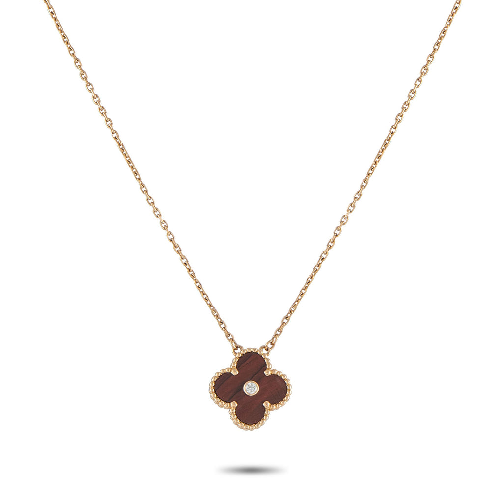 Van Cleef & ArpelsVan Cleef & Arpels Alhambra 18K Rose Gold Diamond and Bulls Eye Holiday Pendant Necklace VC16-100725 – Effo