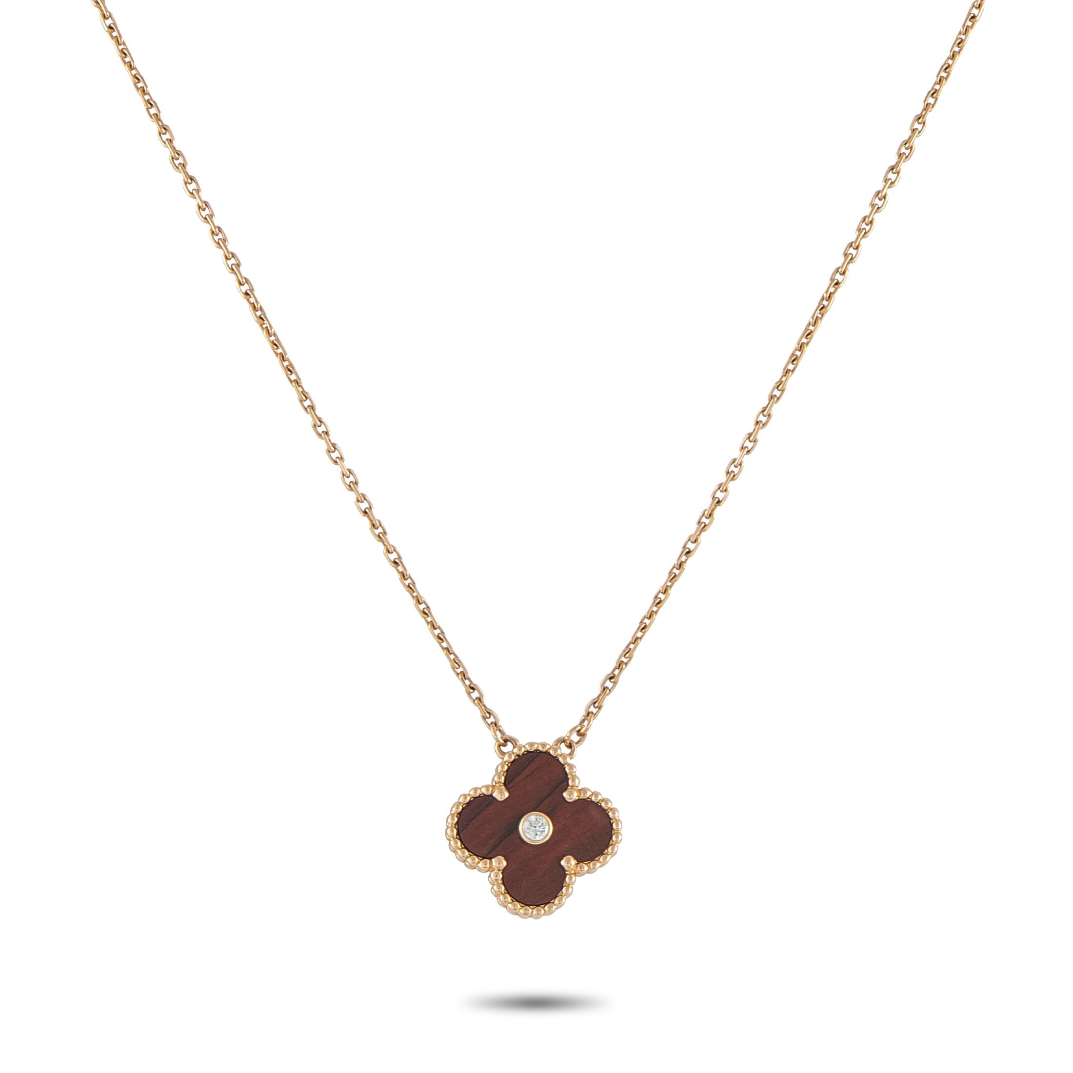 Van Cleef & ArpelsVan Cleef & Arpels Alhambra 18K Rose Gold Diamond and Bulls Eye Holiday Pendant Necklace VC16-100725 – Effo