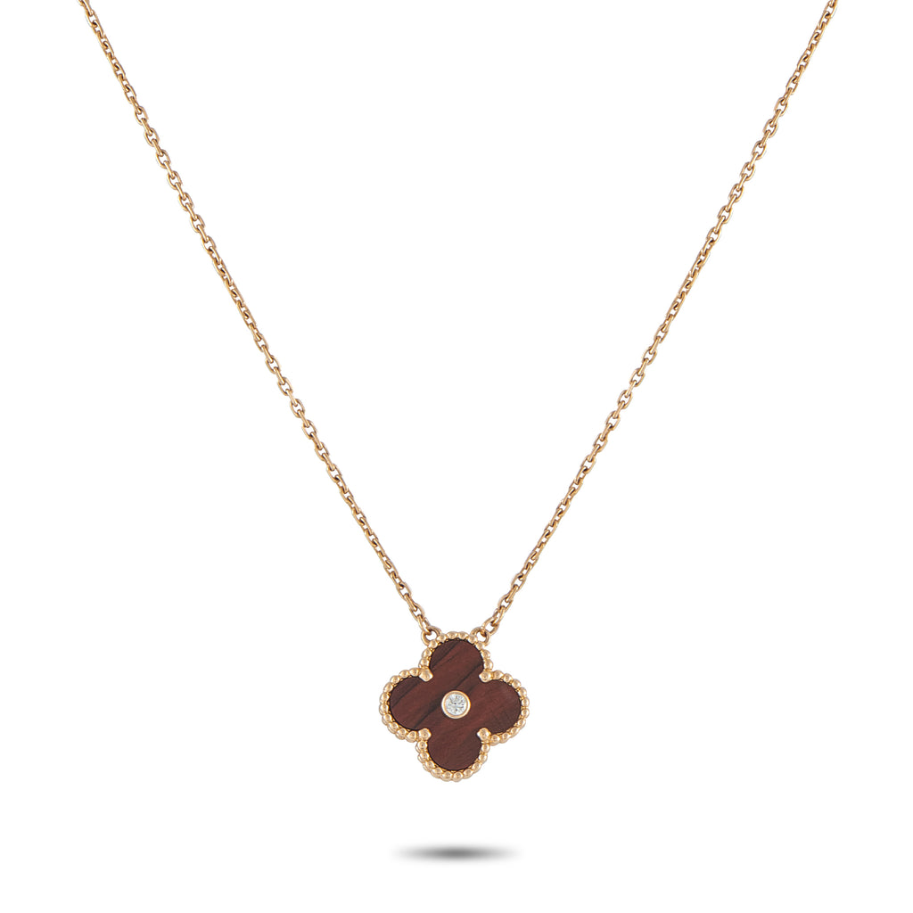 Van Cleef & Arpels Alhambra 18K Rose Gold Diamond and Bulls Eye Holiday Pendant