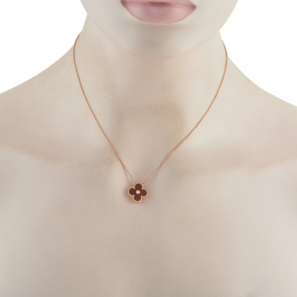 Van Cleef & Arpels Alhambra 18K Rose Gold Diamond and Bulls Eye Holiday Pendant