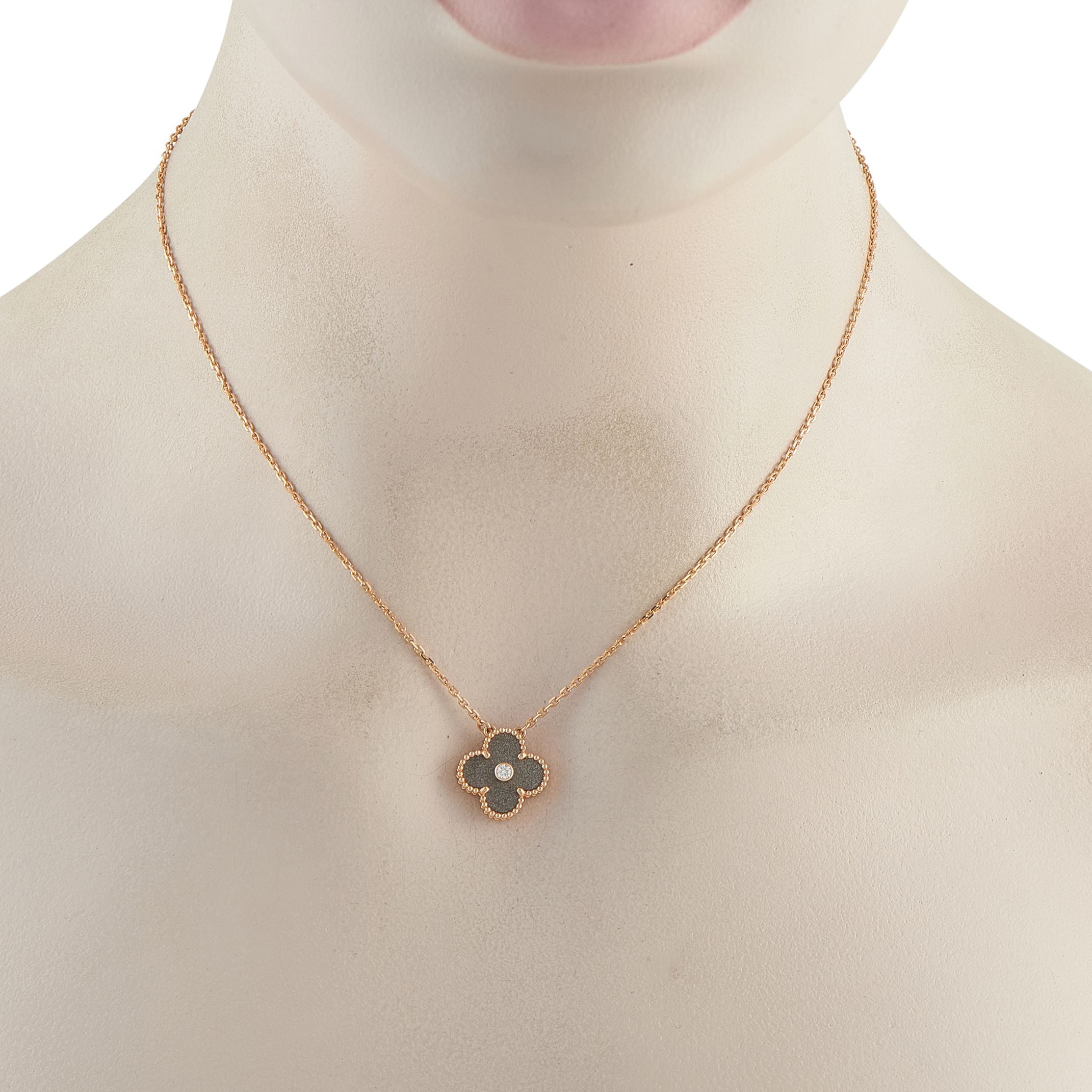 Van Cleef & Arpels Van Cleef & Arpels Alhambra 18K Rose Gold Obsidian Holiday Pendant Necklace