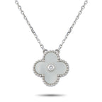VAN CLEEF & ARPELS Van Cleef & Arpels Holiday Alhambra 18K White Gold Diamond and Mother of Pearl Pendant