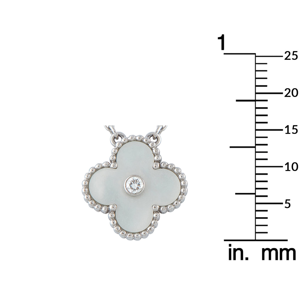 VAN CLEEF & ARPELS Van Cleef & Arpels Holiday Alhambra 18K White Gold Diamond and Mother of Pearl Pendant