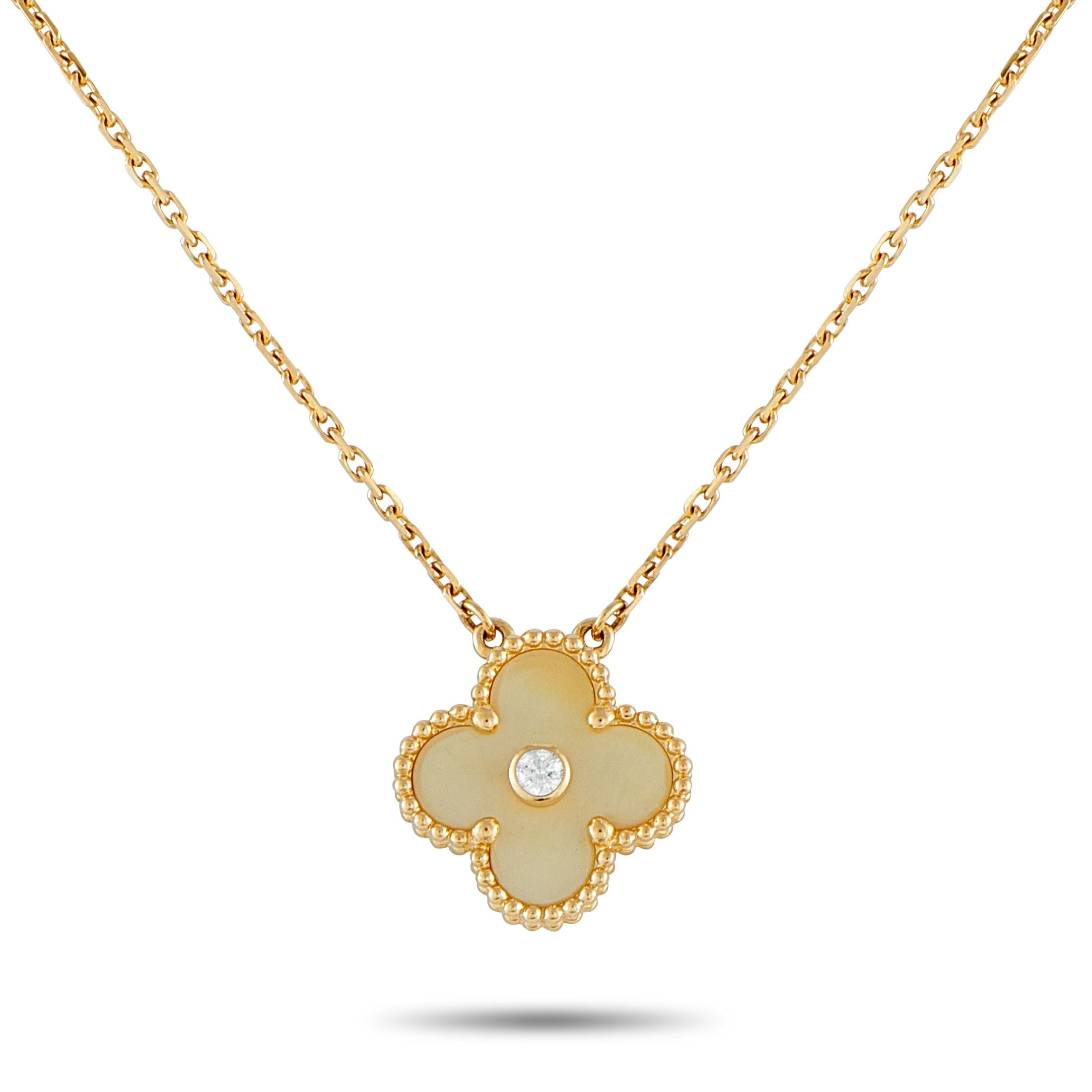 Van Cleef & ArpelsVan Cleef & Arpels Alhambra 18K Yellow Gold Diamond and Mother of Pearl Holiday Pendant Necklace VC15-10072