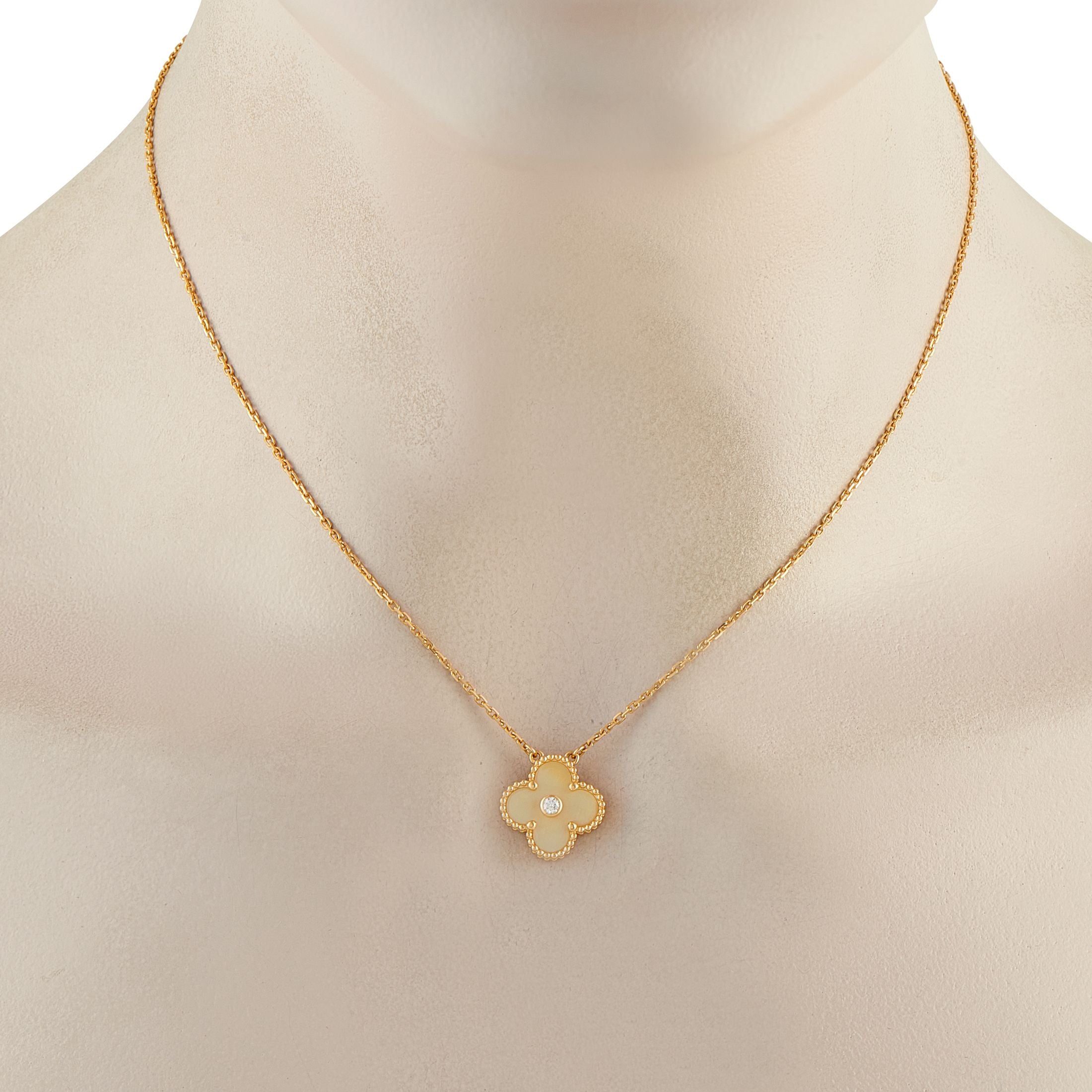 Van Cleef & Arpels Van Cleef & Arpels Alhambra 18K Yellow Gold Diamond and Mother of Pearl Holiday Pendant Necklace