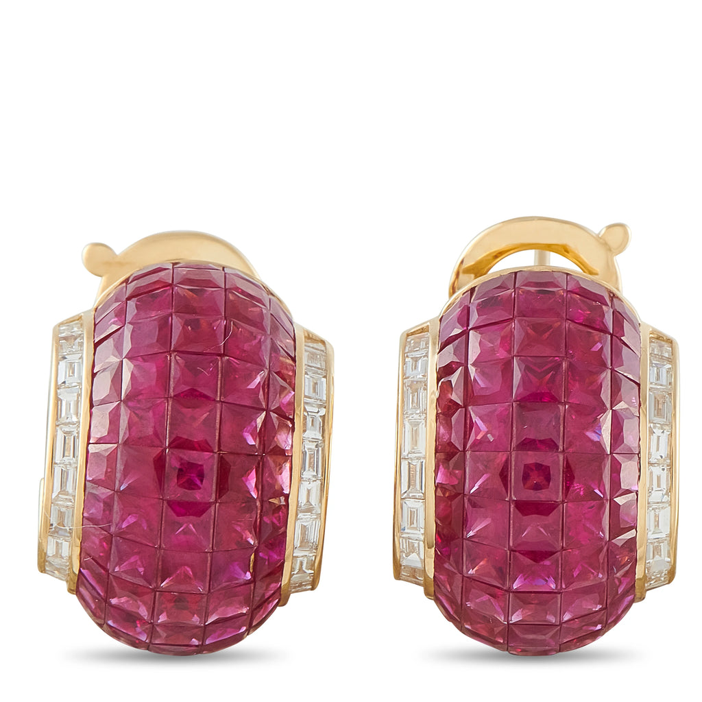 Van Cleef & Arpels Lampion Mystérieux 18K Yellow Gold Diamond and Ruby Earrings