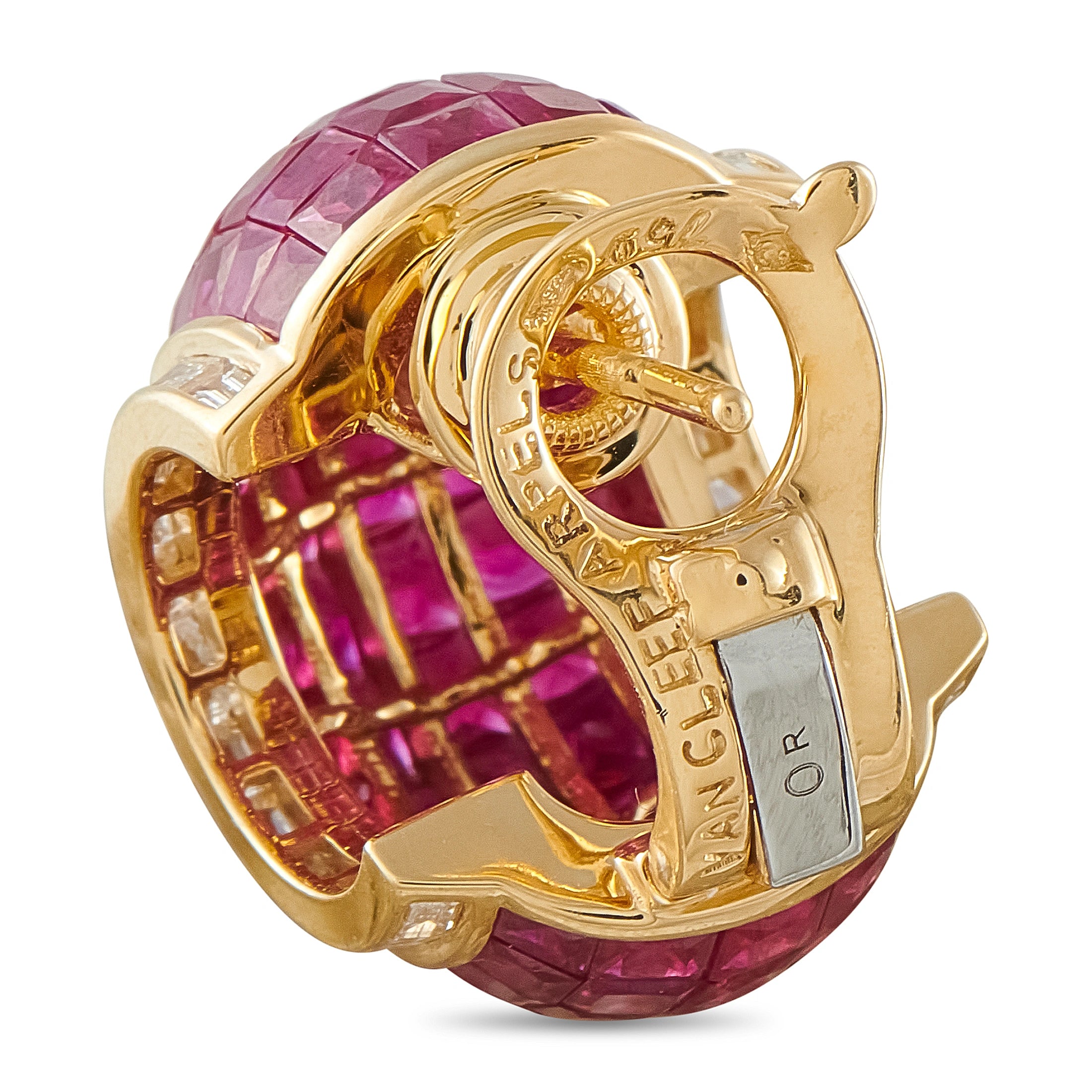 Van Cleef & Arpels Lampion Mystérieux 18K Yellow Gold Diamond and Ruby Earrings
