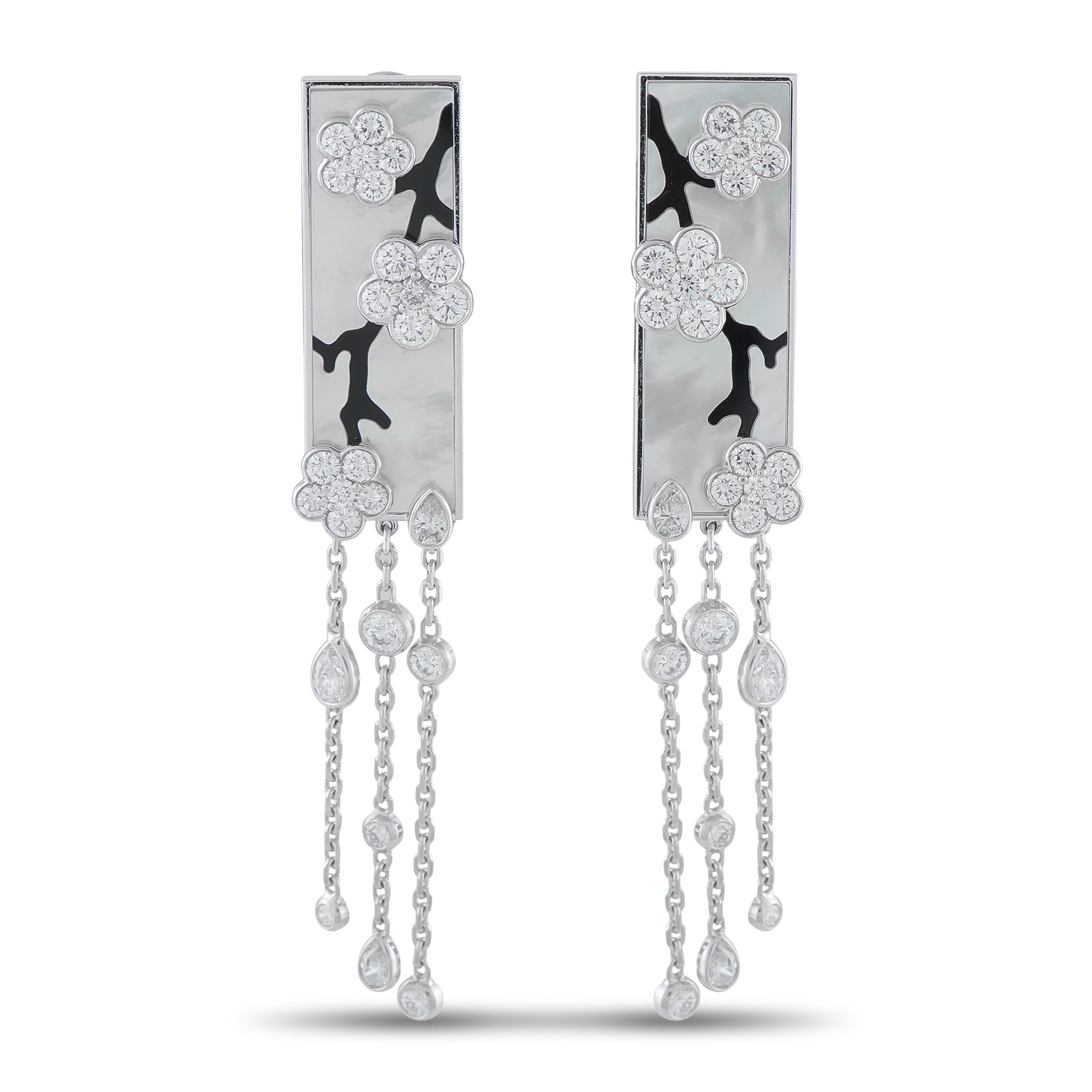 VAN CLEEF & ARPELS Van Cleef & Arpels Miroir Des Eaux 18K White Gold 4.50ct Diamond, Onyx, and Mother of Pearl Earrings