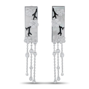 Van Cleef & Arpels Miroir Des Eaux 18K White Gold 4.50ct Diamond, Onyx, and Mother of Pearl Earrings