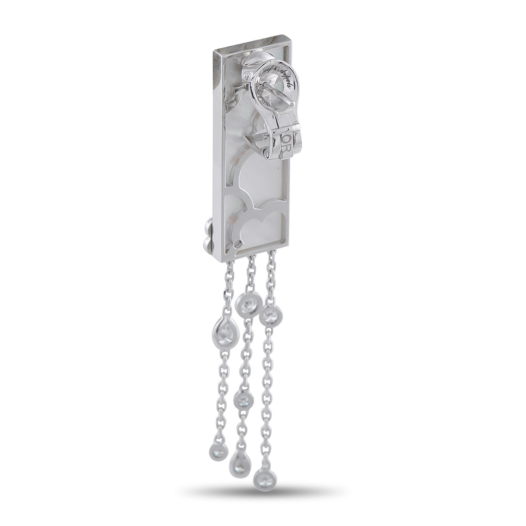 Van Cleef & Arpels Miroir Des Eaux 18K White Gold 4.50ct Diamond, Onyx, and Mother of Pearl Earrings