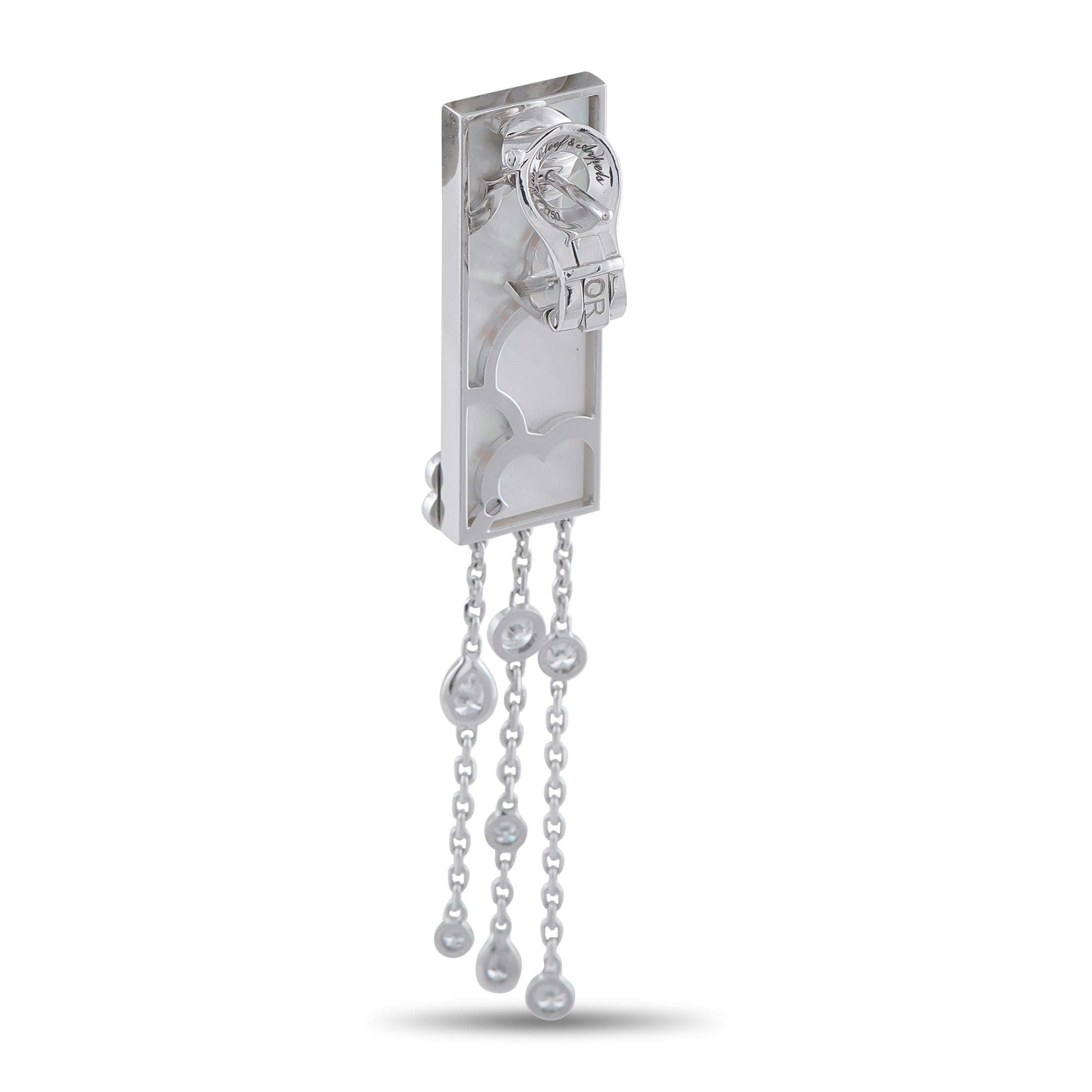 Van Cleef & Arpels Miroir Des Eaux 18K White Gold 4.50ct Diamond, Onyx, and Mother of Pearl Earrings