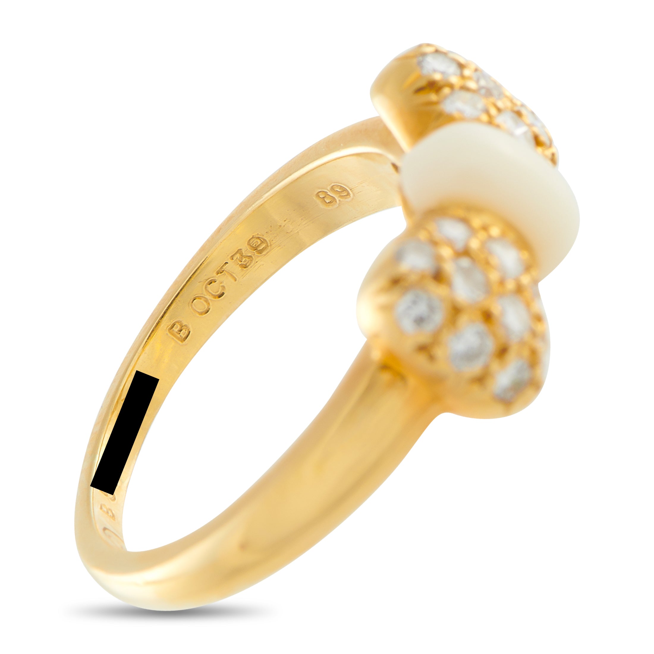 Van Cleef & Arpels Papillon 18K Yellow Gold 0.39ct Diamond and Coral Bow Ring
