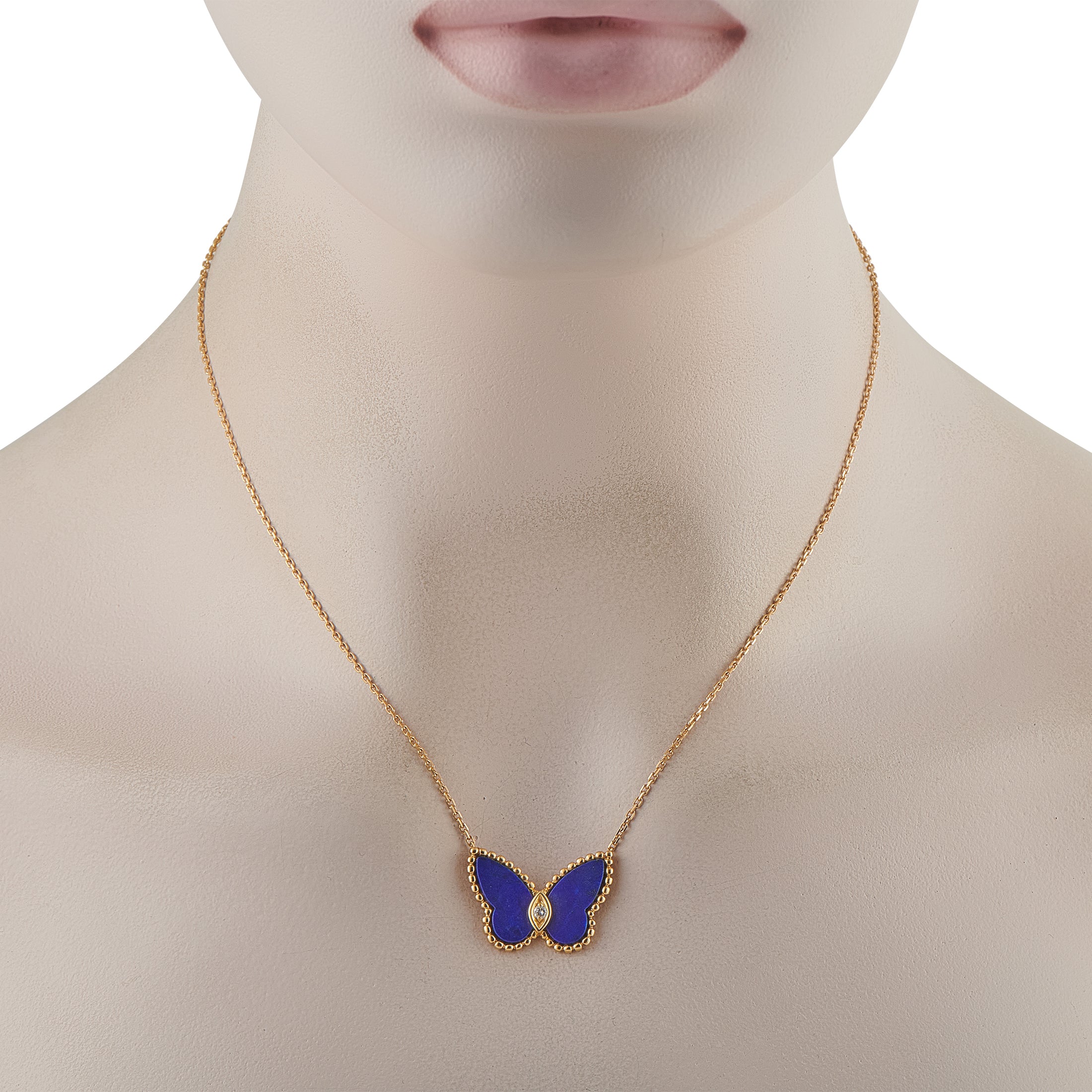 Van Cleef & Arpels Vintage Papillon 18K Yellow Gold Diamond and Lapis Necklace
