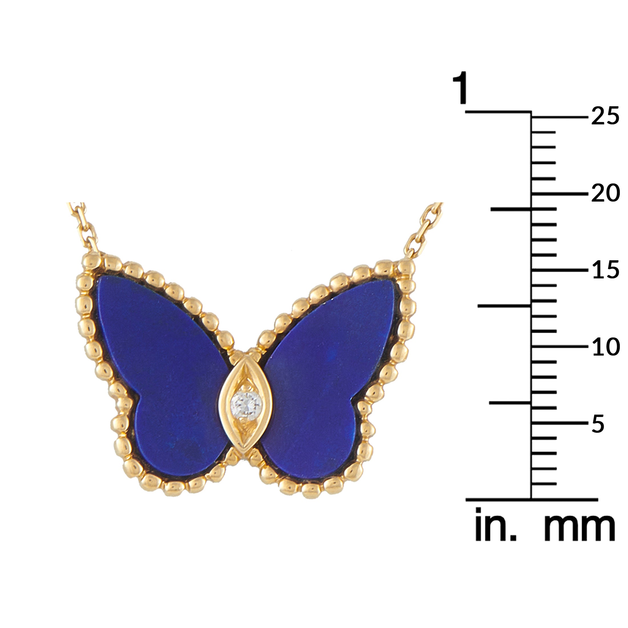 Van Cleef & Arpels Vintage Papillon 18K Yellow Gold Diamond and Lapis Necklace