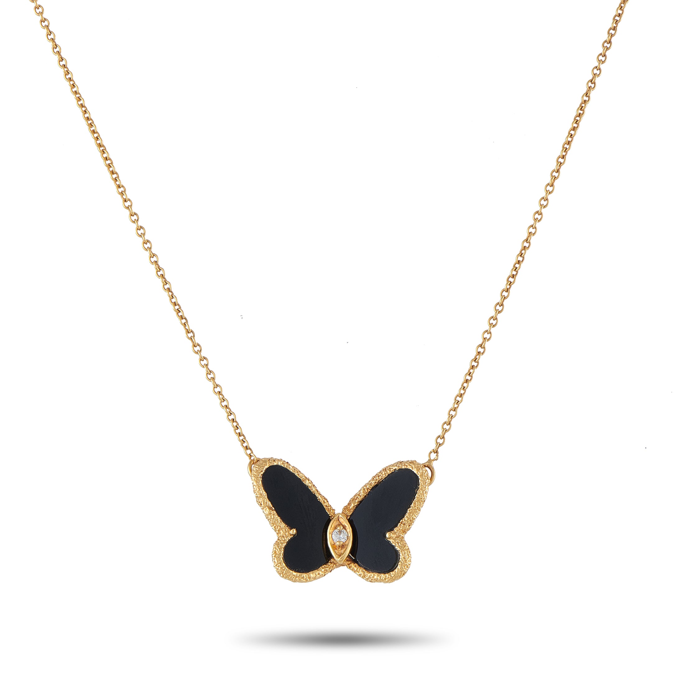 Van Cleef & Arpels Vintage Papillon 18K Yellow Gold Diamond and Onyx Necklace – Black Onyx accents make this vintage Van Clee