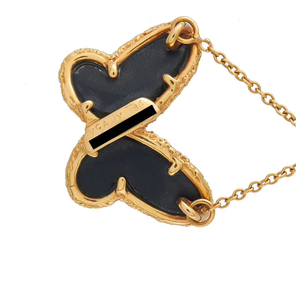Van Cleef & Arpels Vintage Papillon 18K Yellow Gold Diamond and Onyx Necklace