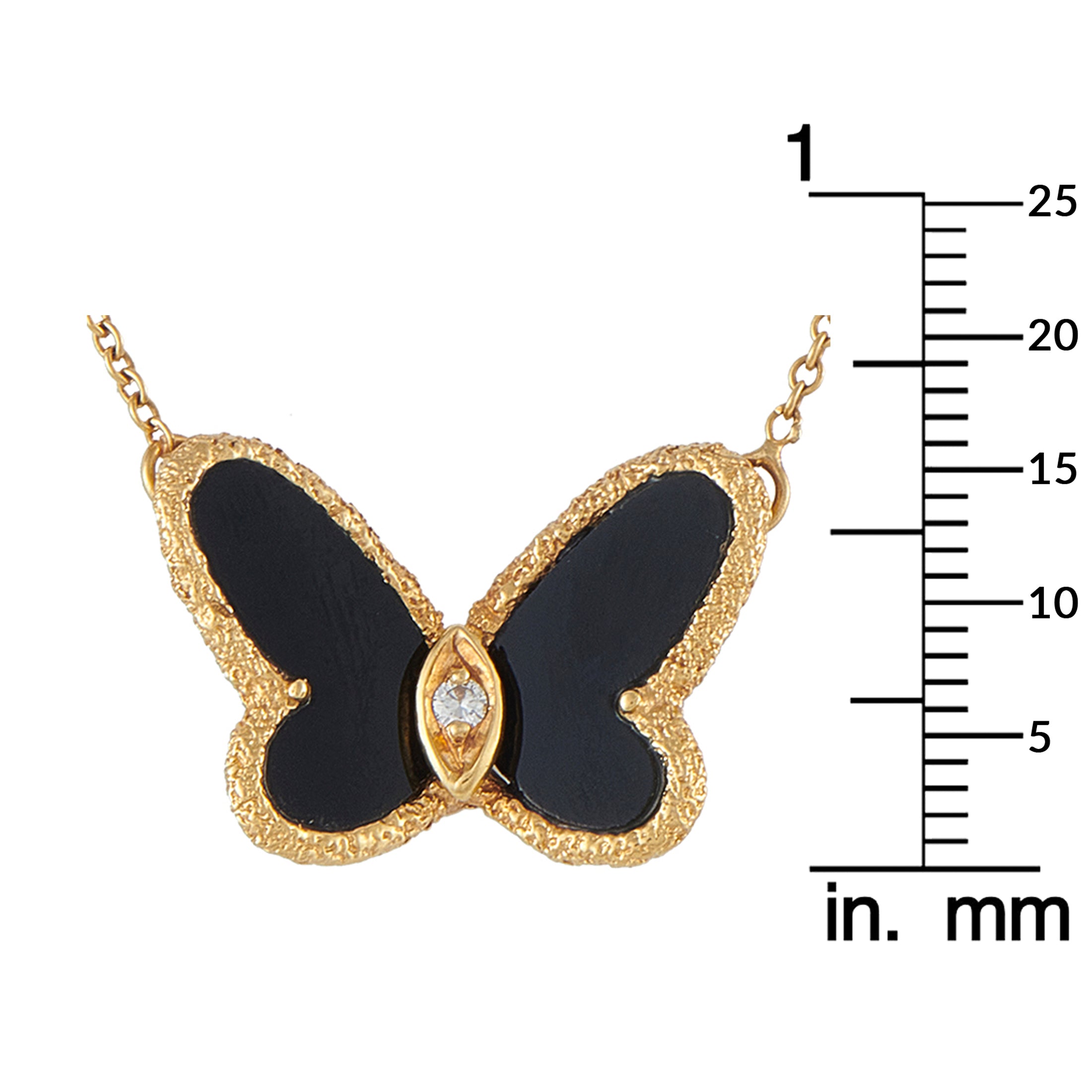 Van Cleef & Arpels Vintage Papillon 18K Yellow Gold Diamond and Onyx Necklace