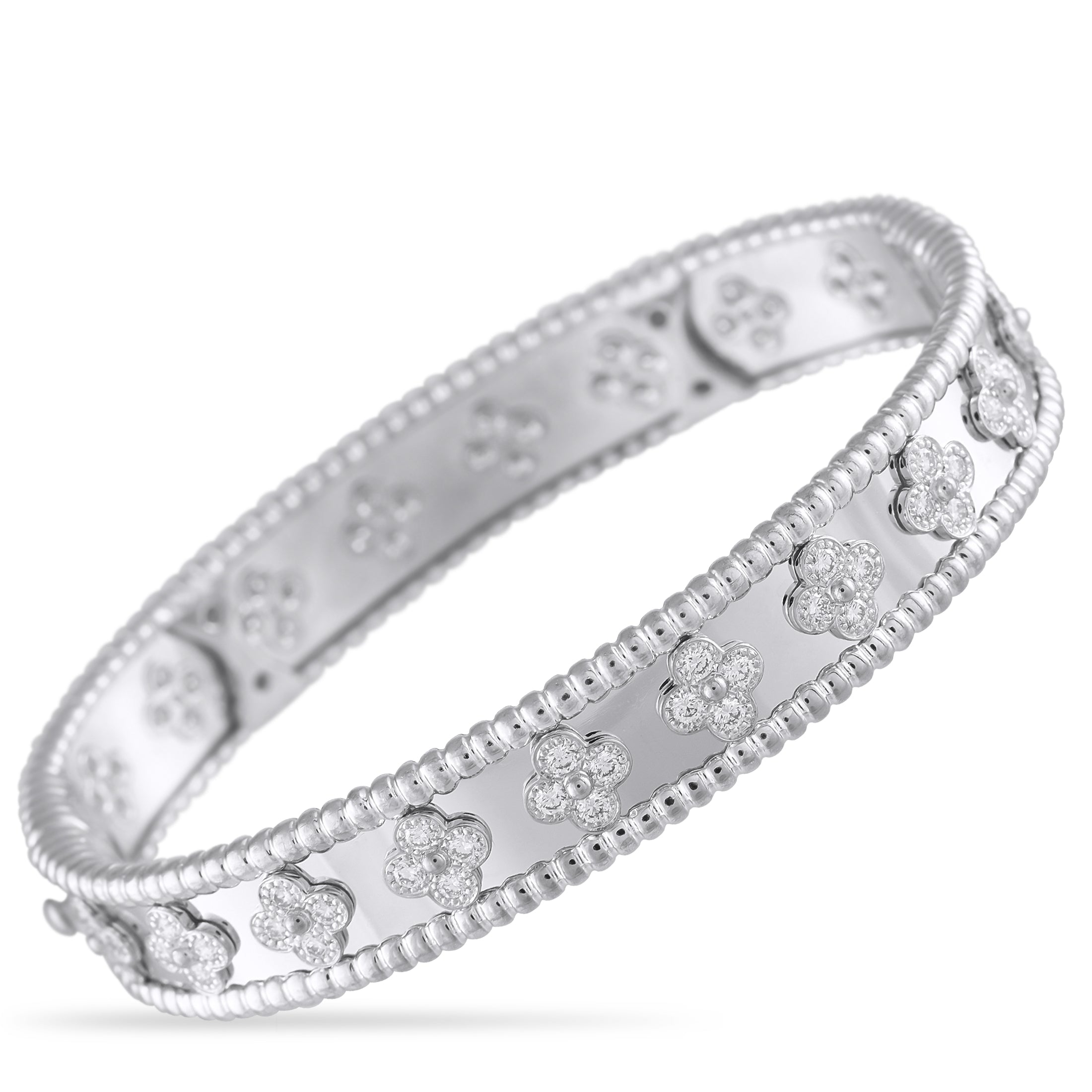 Van Cleef & Arpels Perlée 18K White Gold 1.78ct Diamond Bracelet – Like all pieces from the collection, this Van Cleef & Arpe